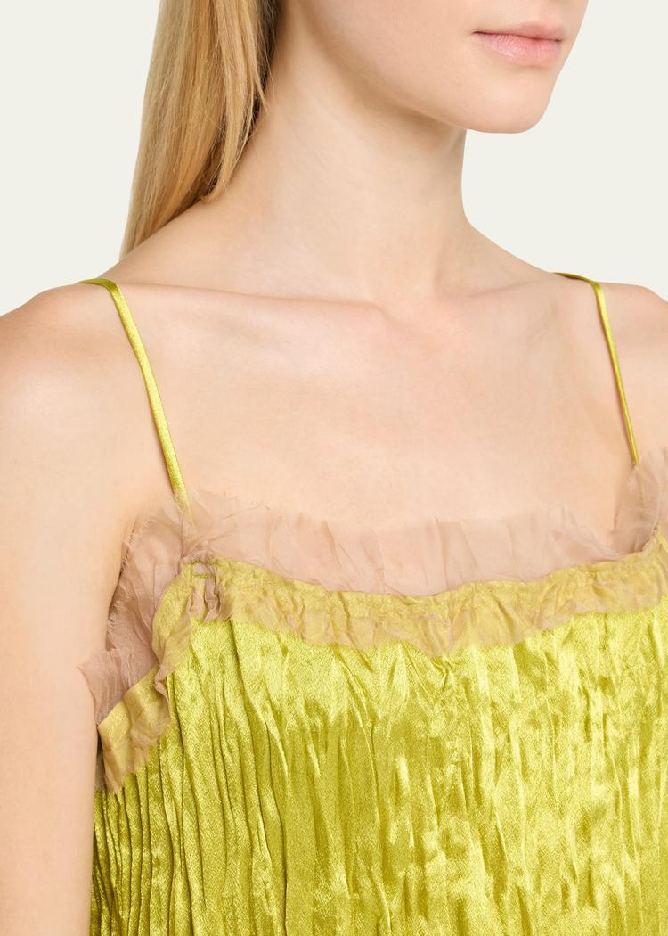 hammered satin pleated slip dress