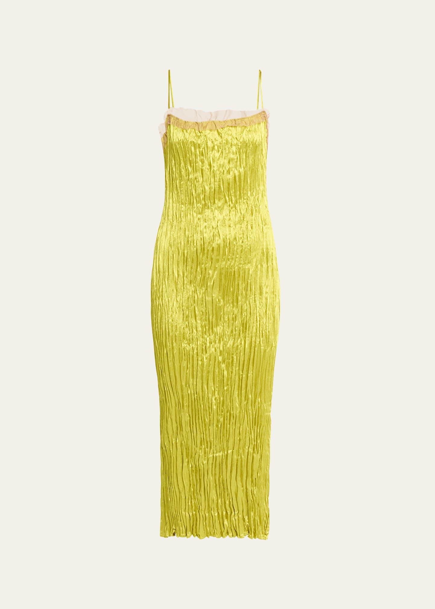 hammered satin pleated slip dress