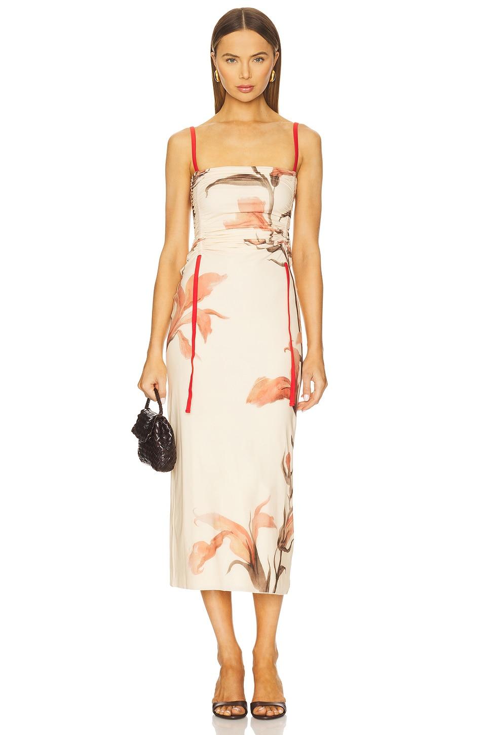 hana ruched midi dress