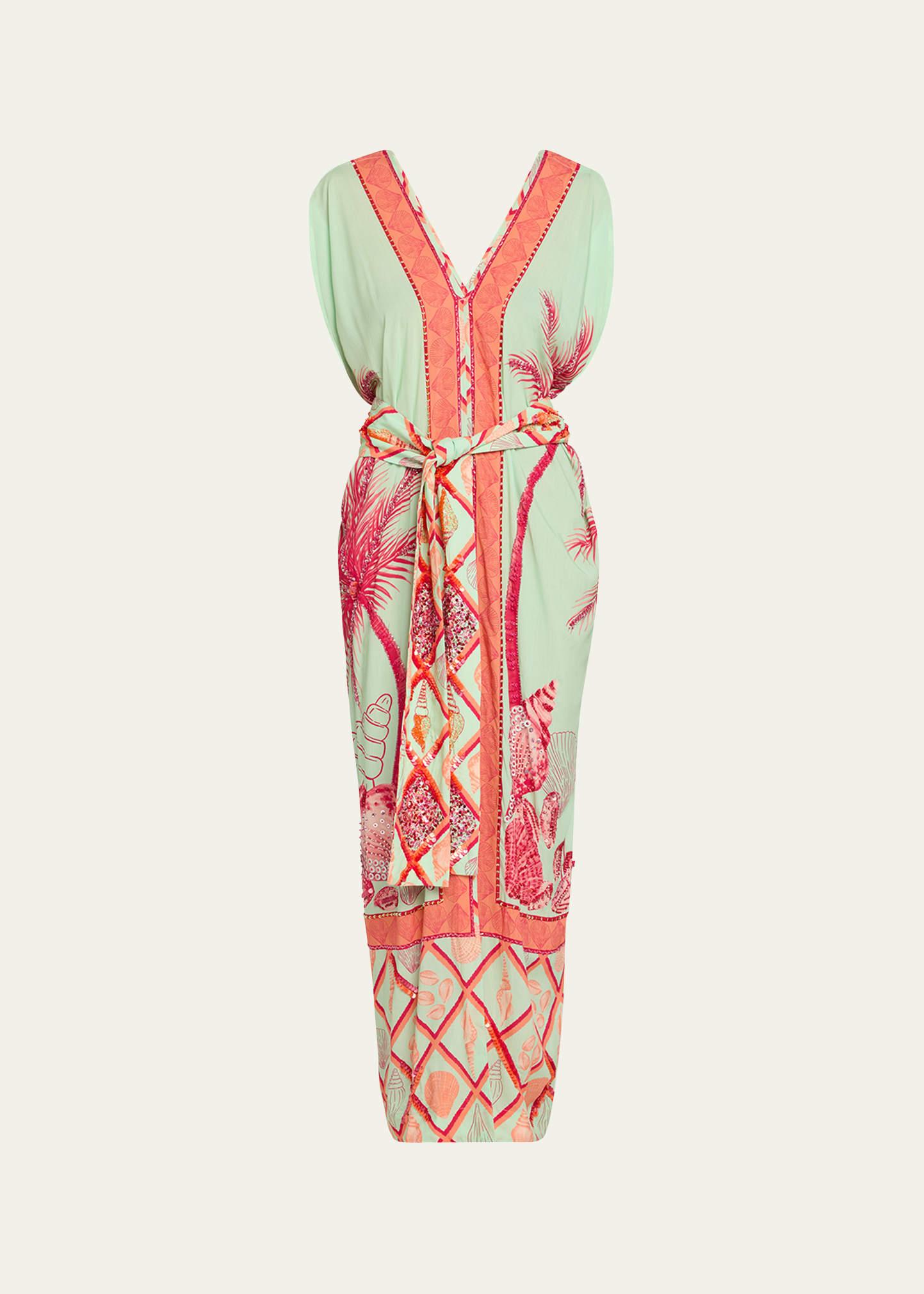 hand-beaded ocean kaftan dress