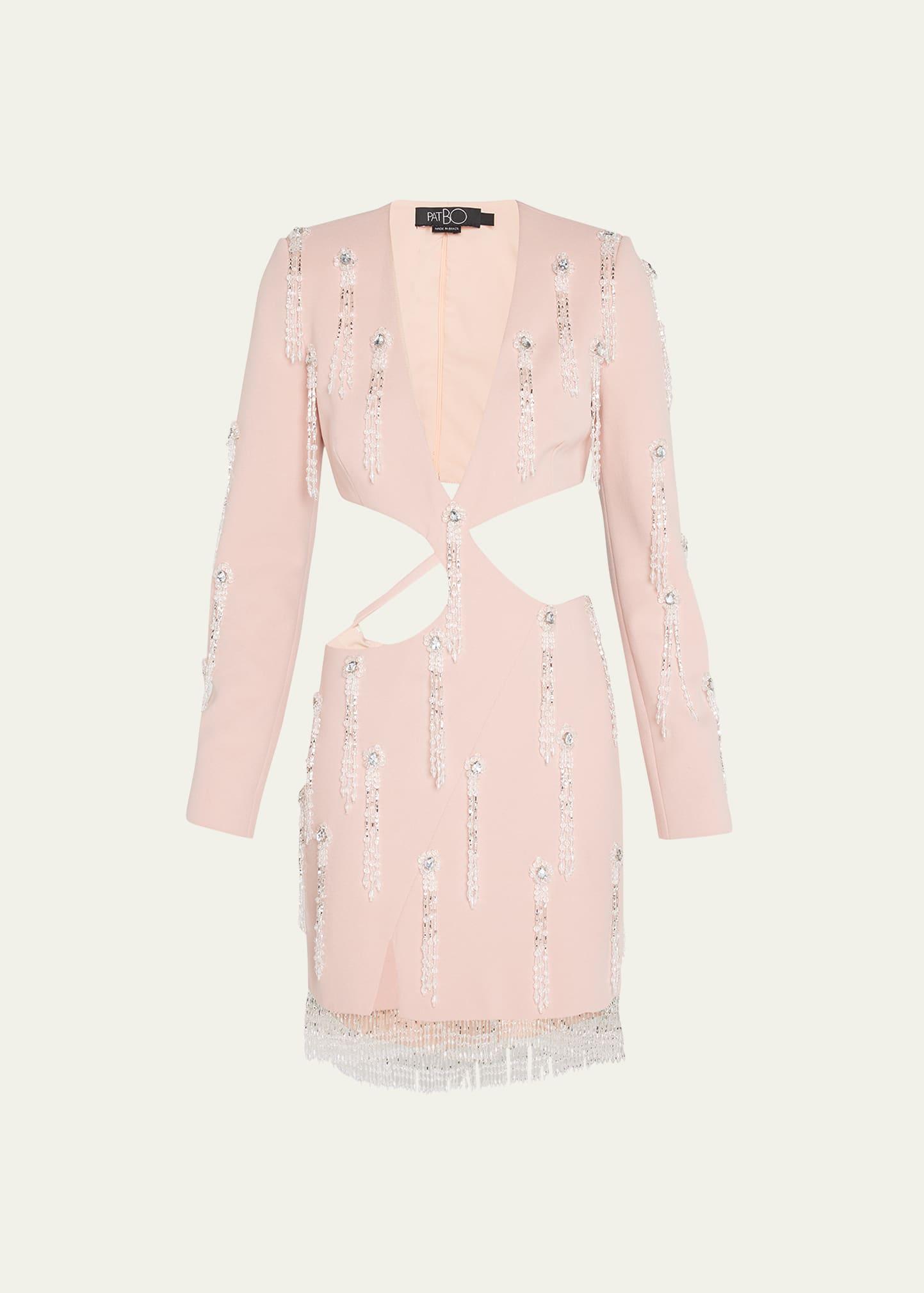 hand-beaded plunge cutout mini dress