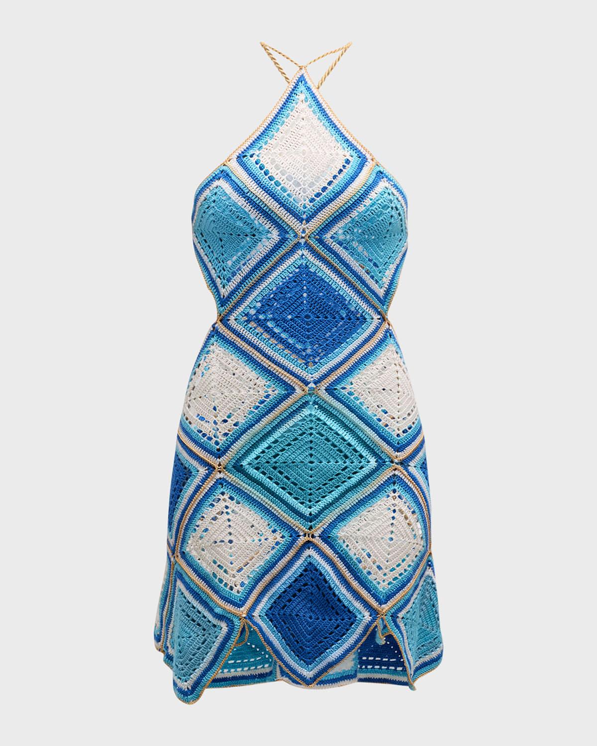 hand-crochet diamond pattern tiered mini dress