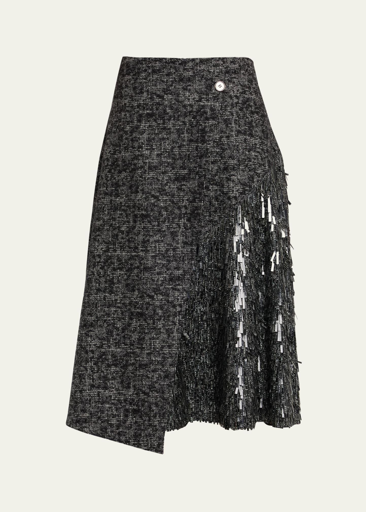 hand-embellished draped wrap skirt