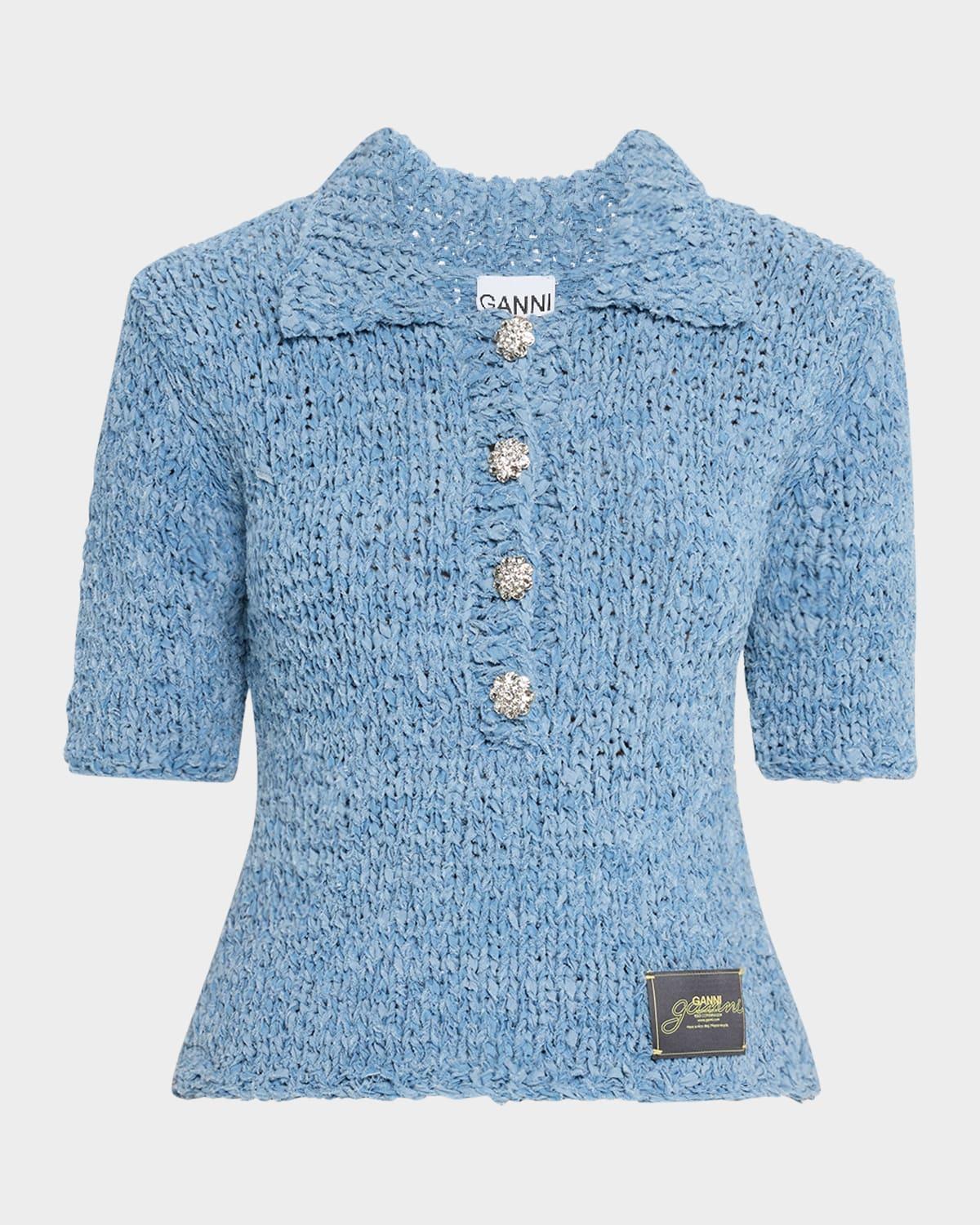 hand-knit denim polo top