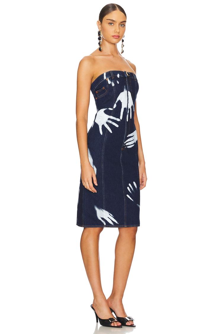 handprint strapless midi dress