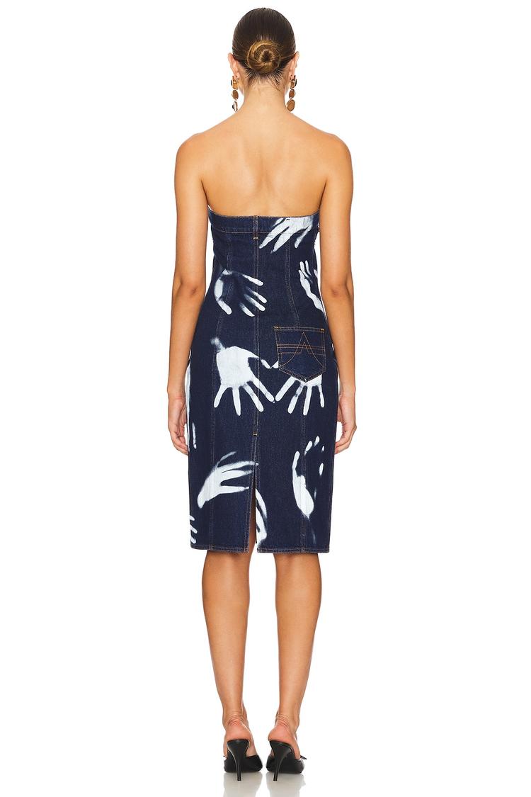handprint strapless midi dress