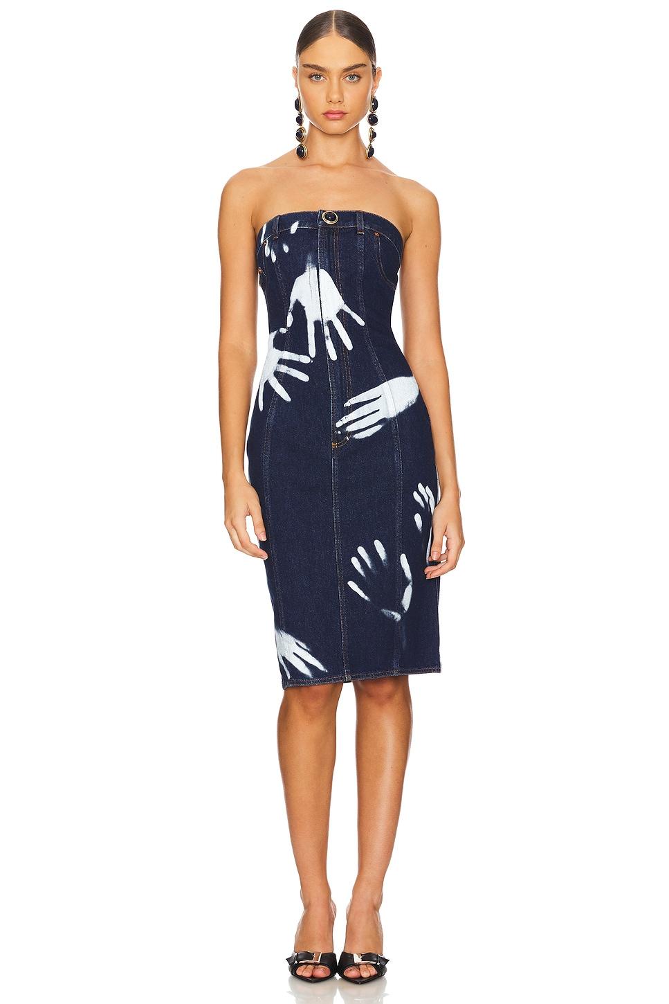 handprint strapless midi dress