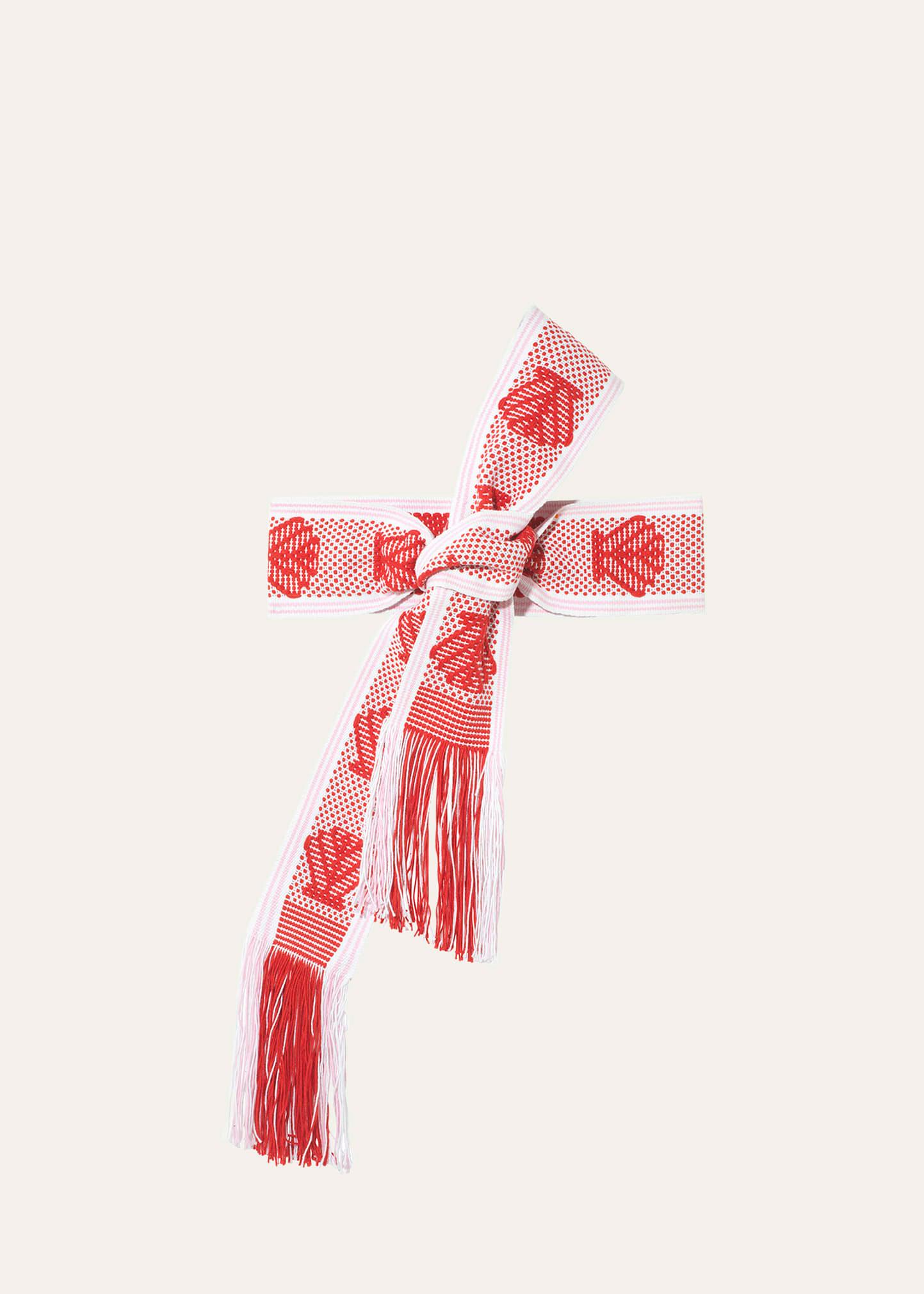 handwoven wide pink, white and red shells belt