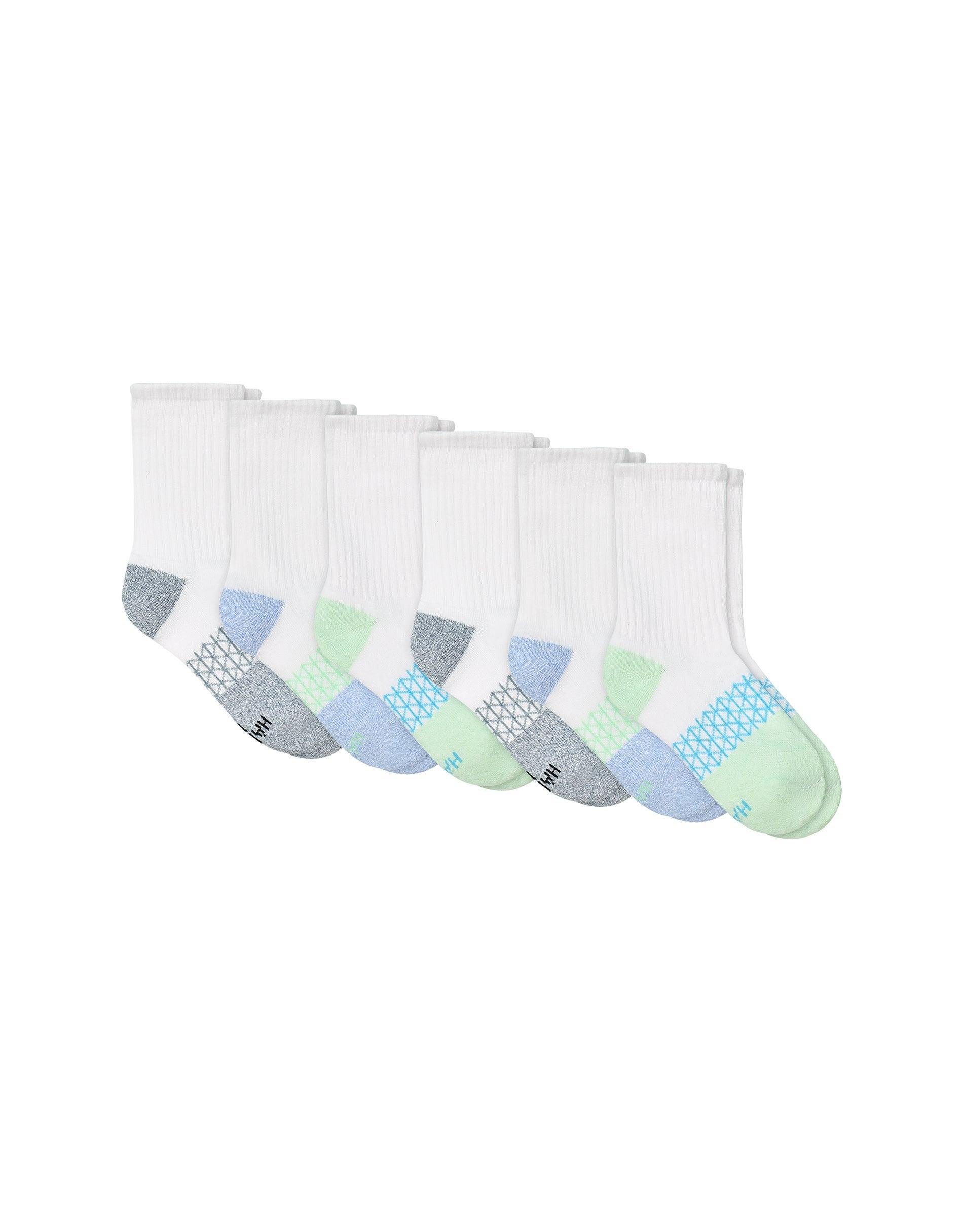 hanes absolute active crew socks pack, 6-pack, cushioned white/green