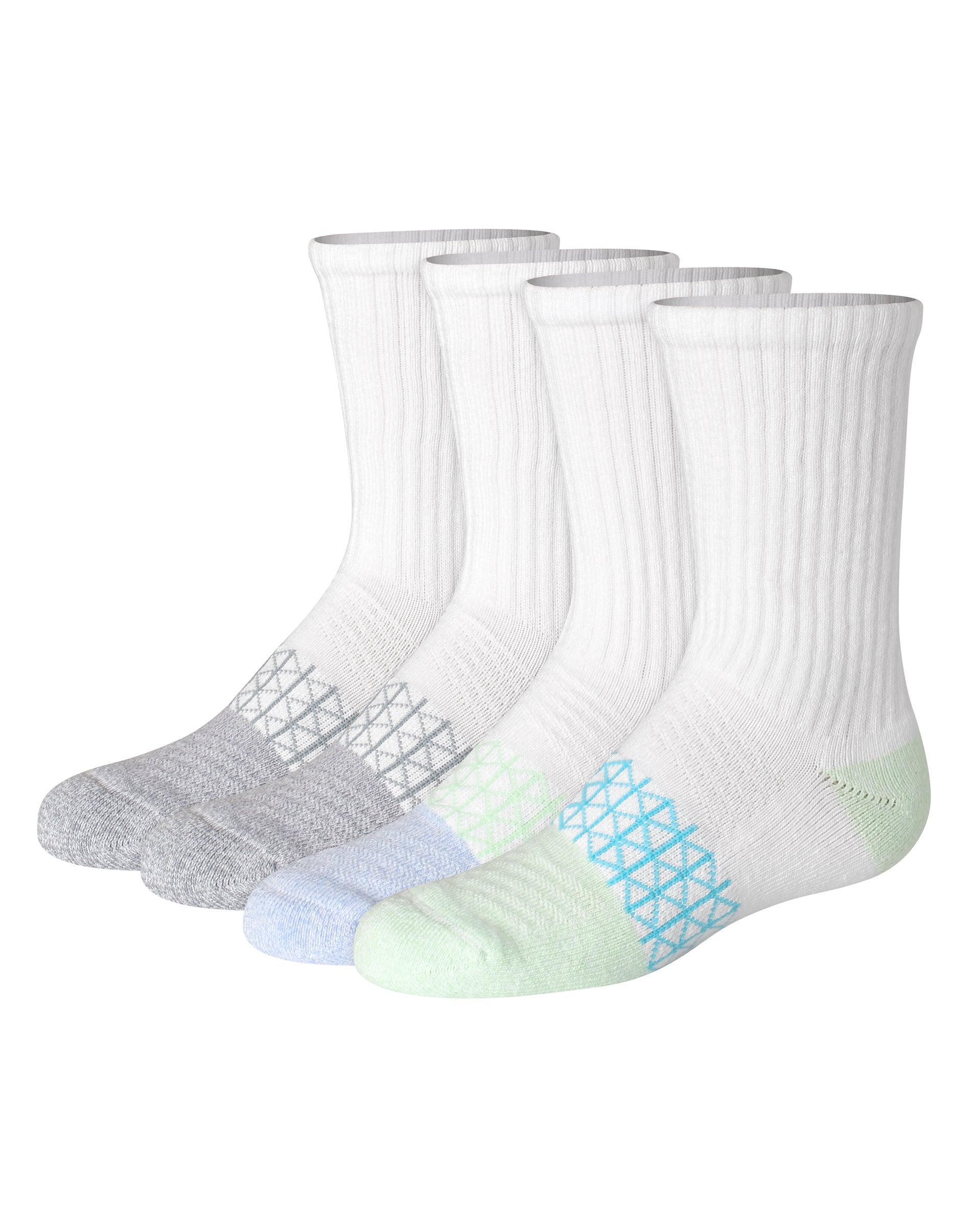 hanes absolute active girls' crew socks, 4-pairs