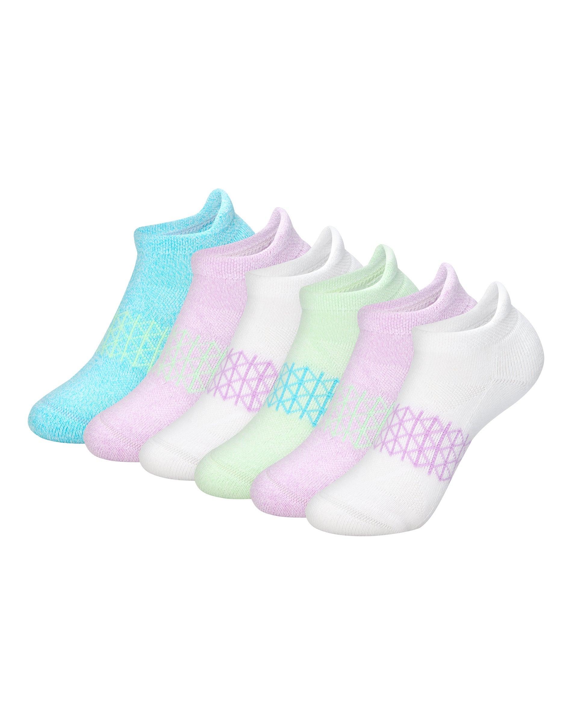 hanes absolute active girls' no show socks pack, 6-pack, heel shield, extreme cushioned comfort