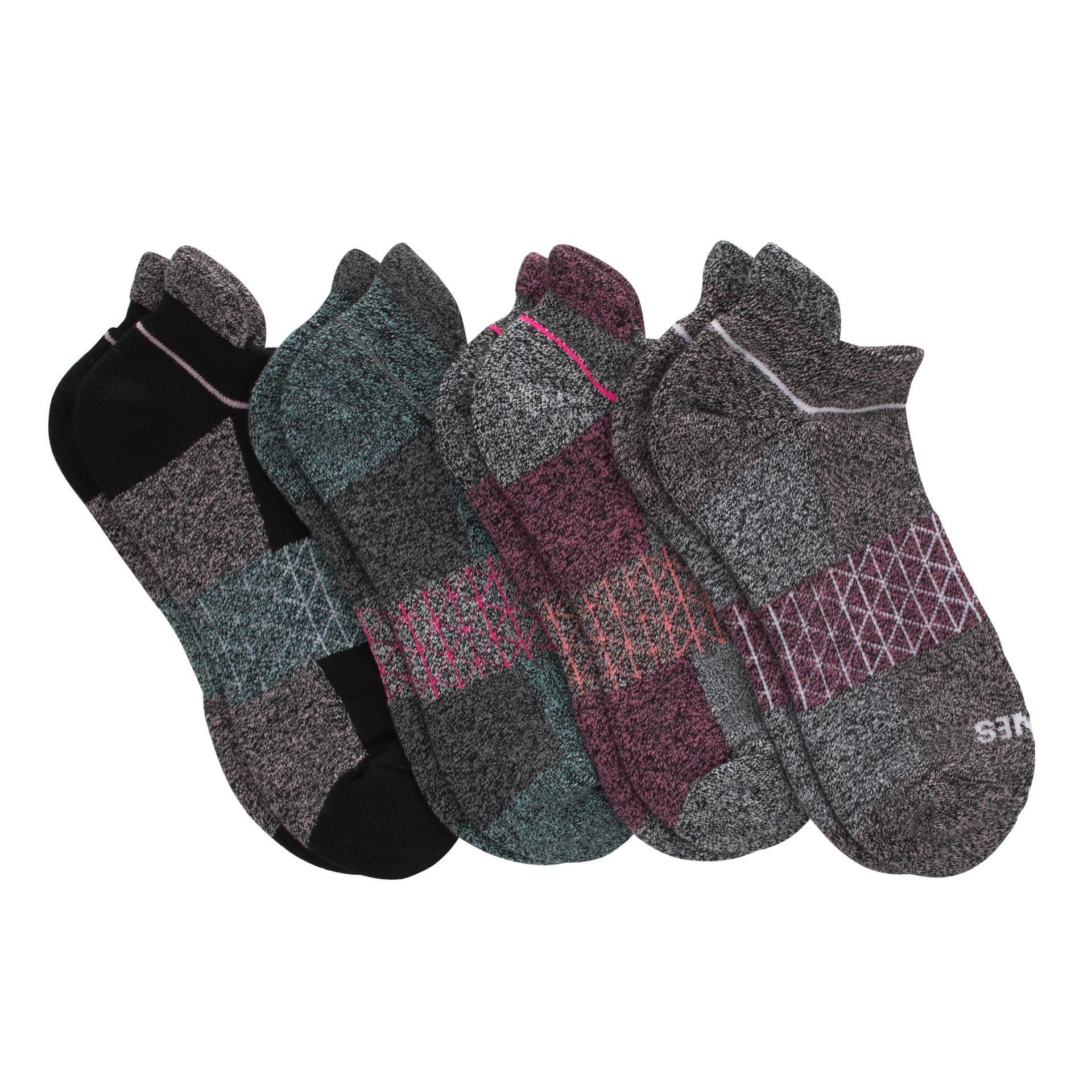 hanes absolute active women's no-show tab socks pack, 4-pack, moisture-wicking seamless toe grey