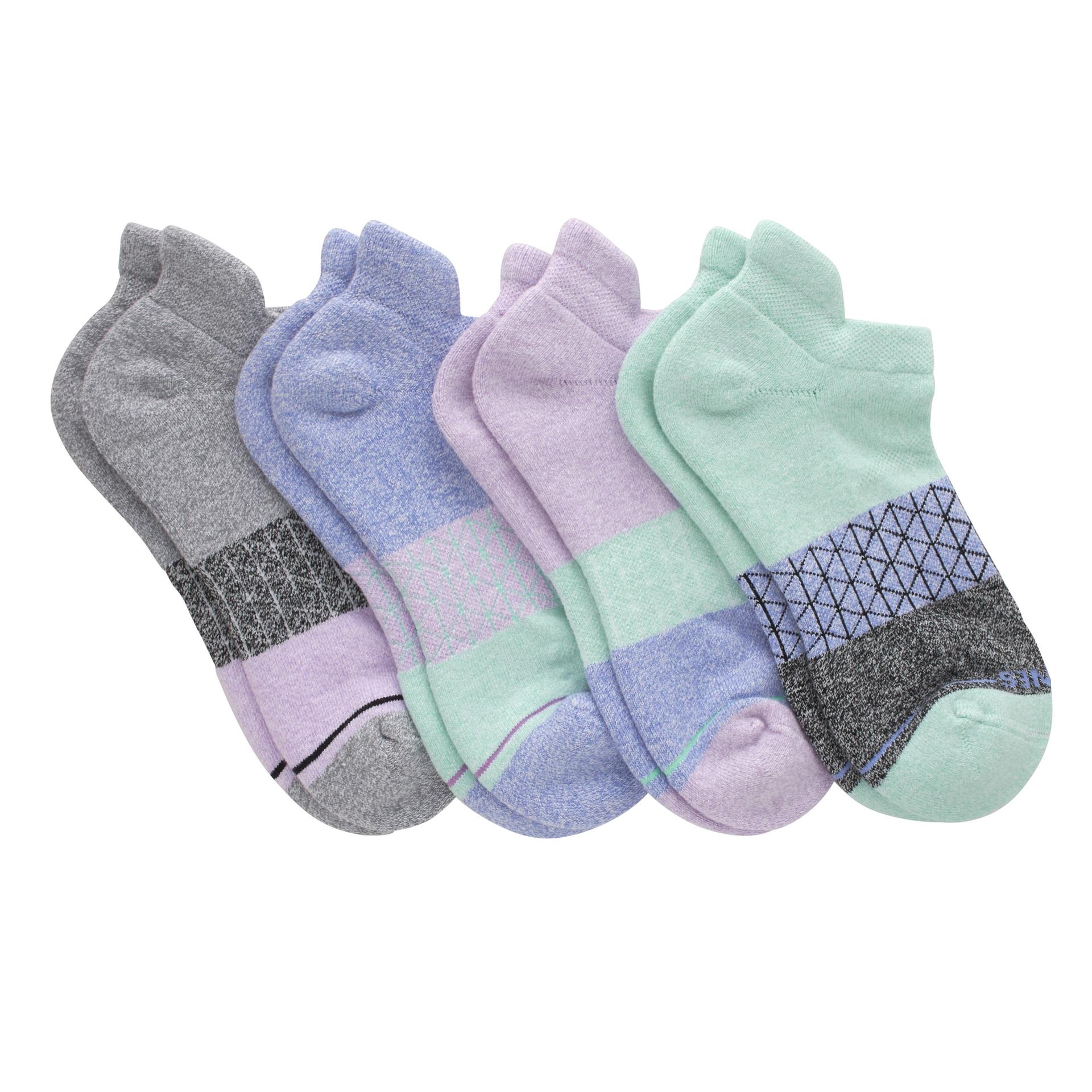 hanes absolute active women's no-show tab socks pack, 4-pack, moisture-wicking seamless toe