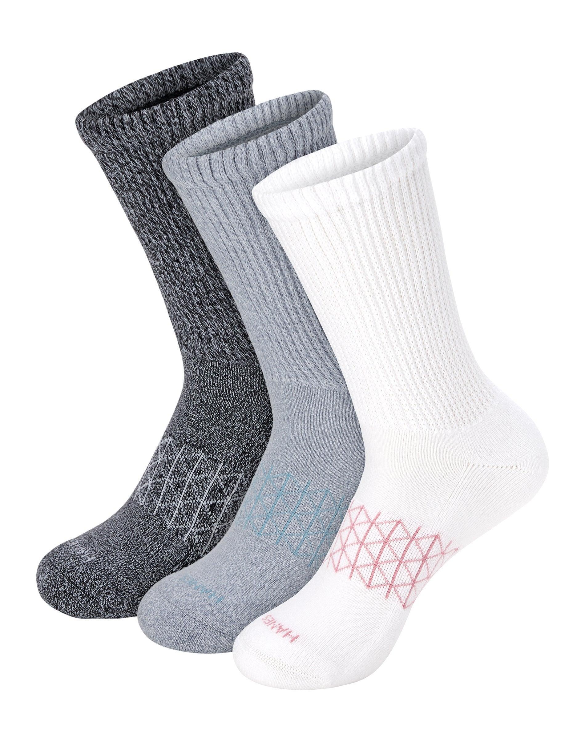 hanes absolute wellness women's crew socks pack, 3-pack, non-binding