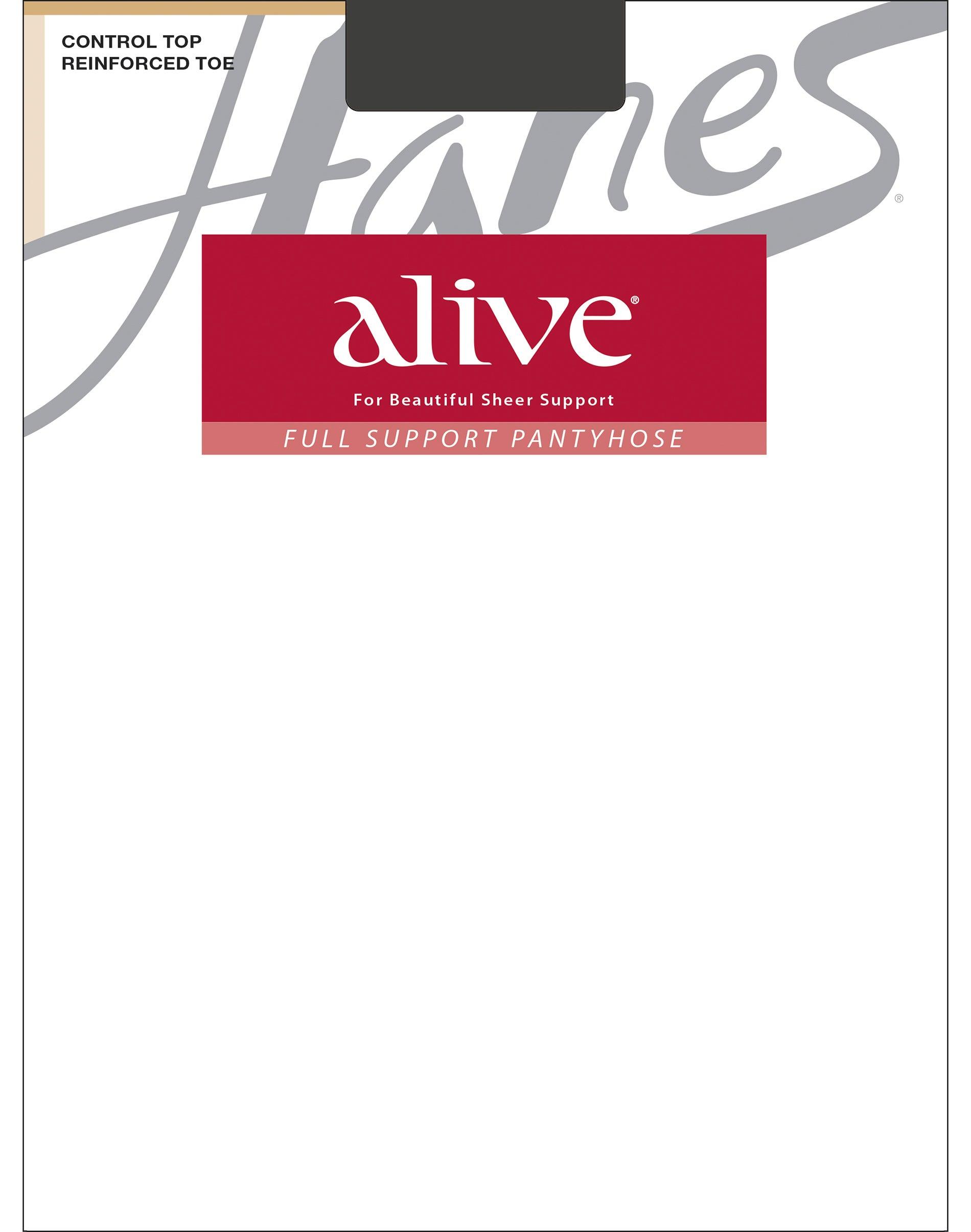 hanes alive full support pantyhose with control top, reinforced toe barely black