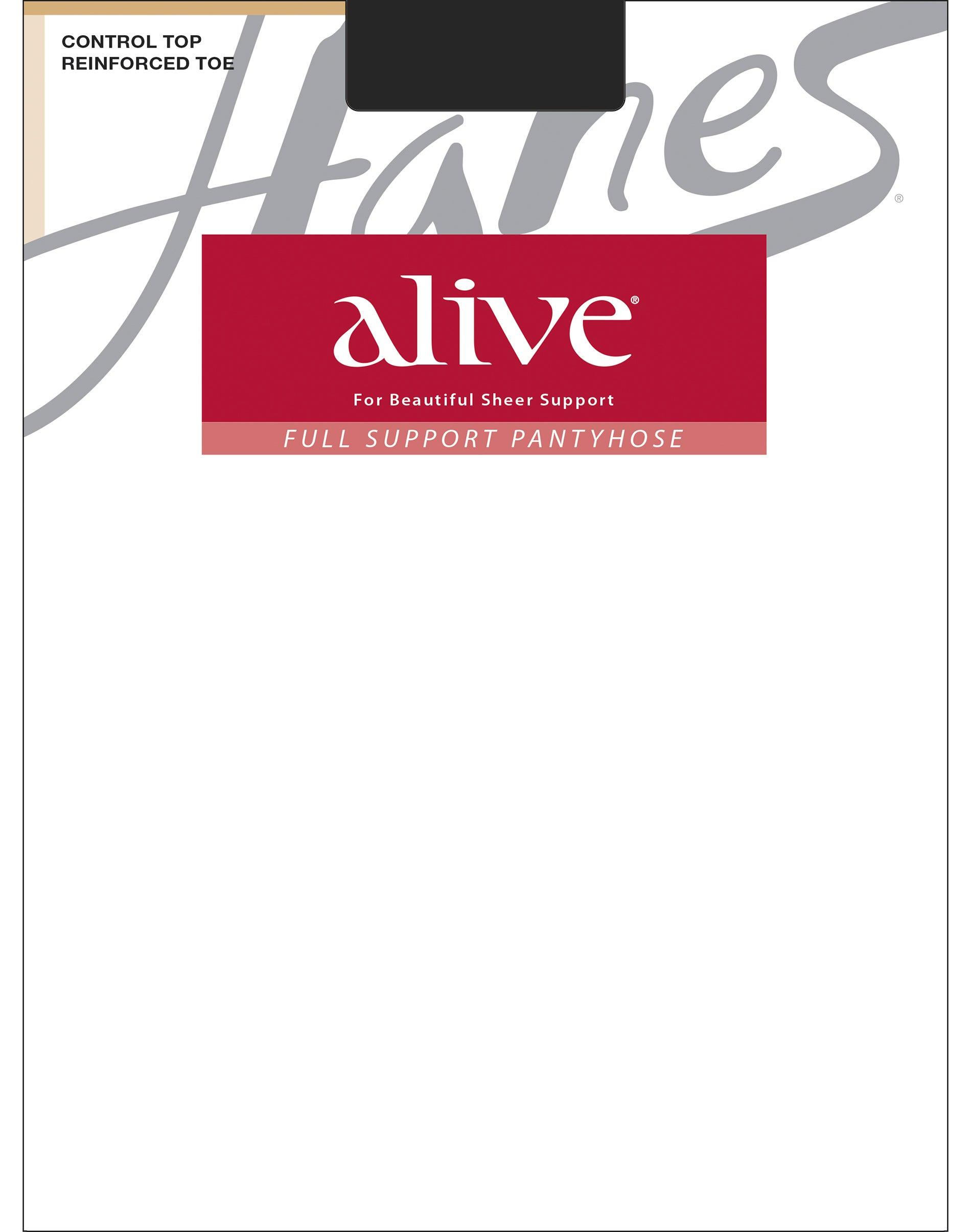 hanes alive full support pantyhose with control top, reinforced toe jet
