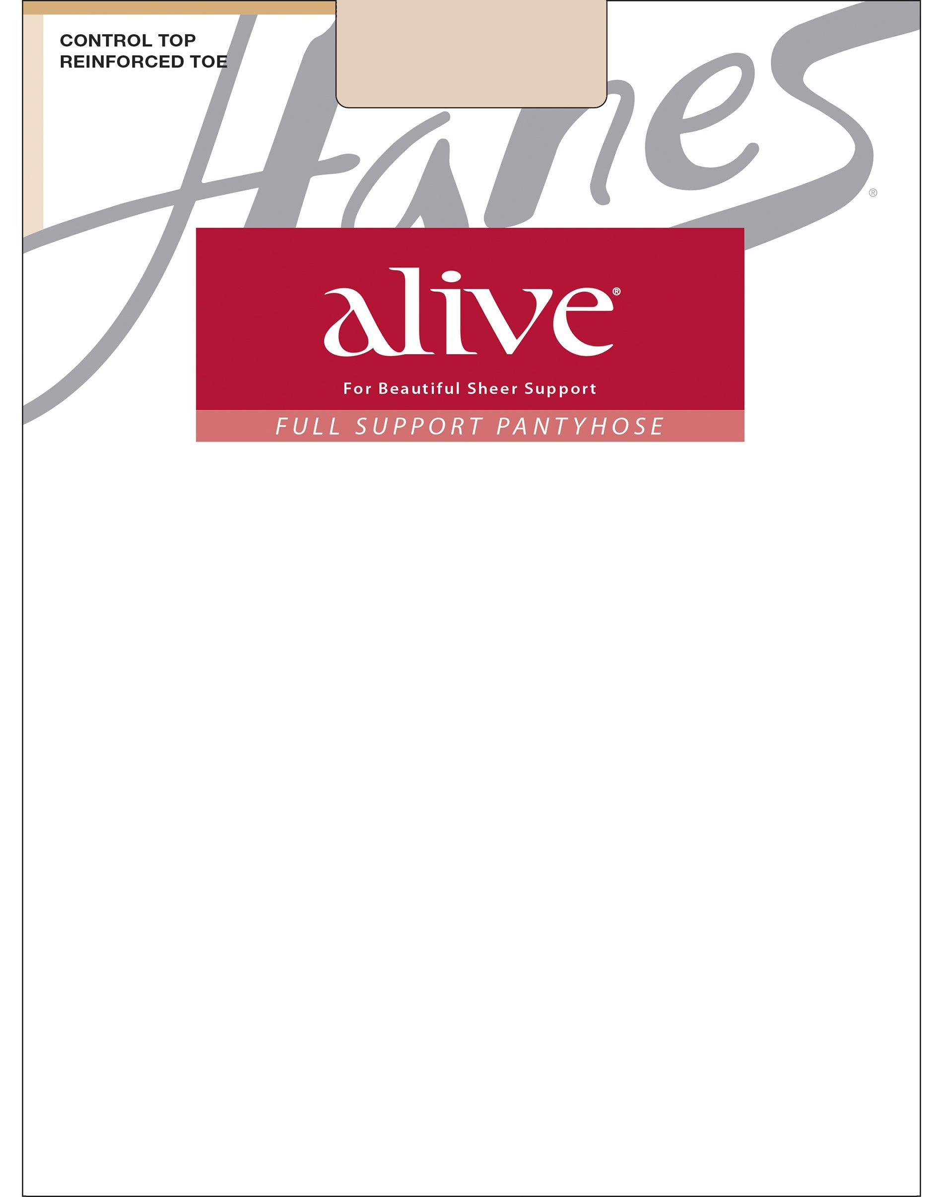 hanes alive full support pantyhose with control top, reinforced toe nude