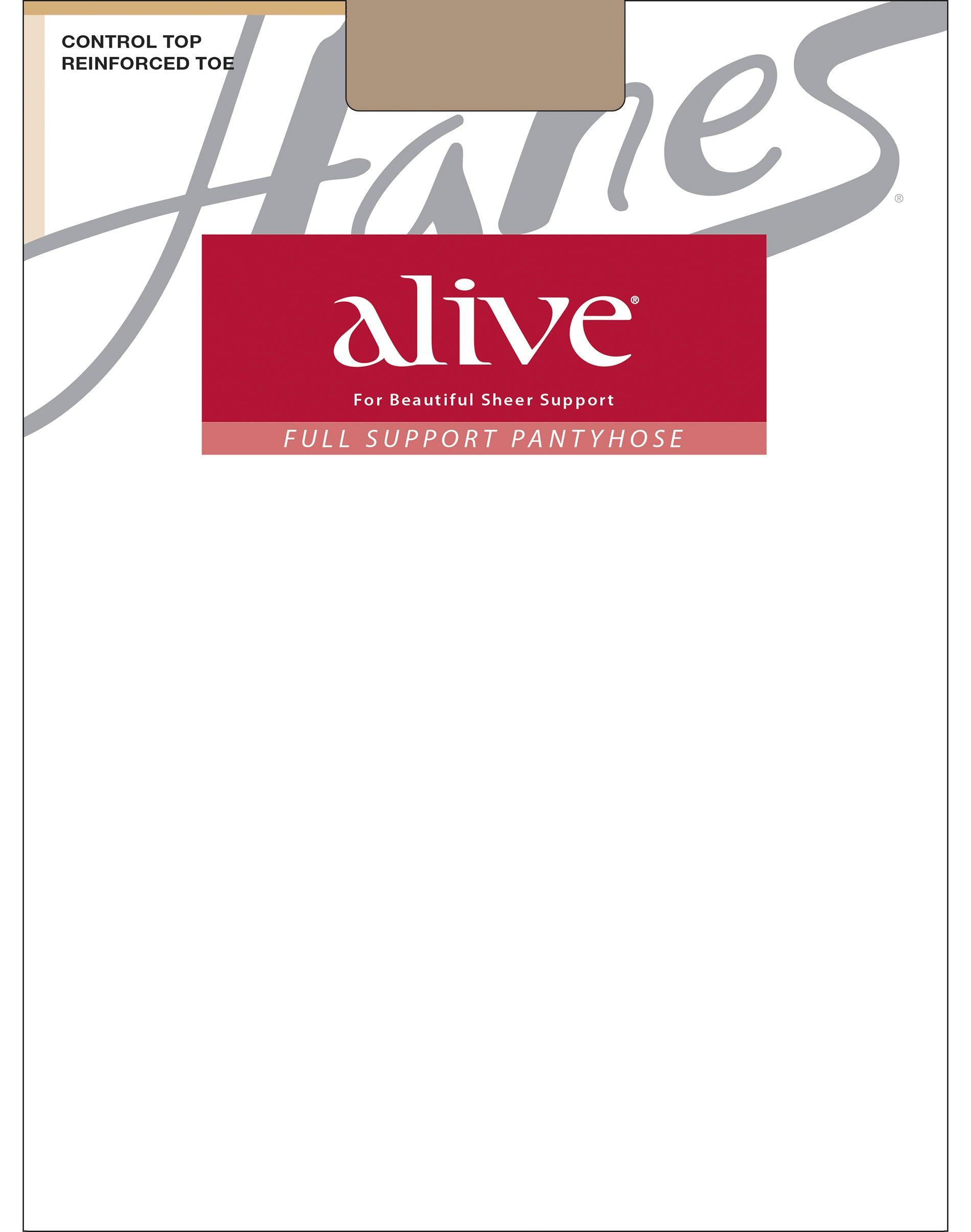 hanes alive full support pantyhose with control top, reinforced toe simply natural