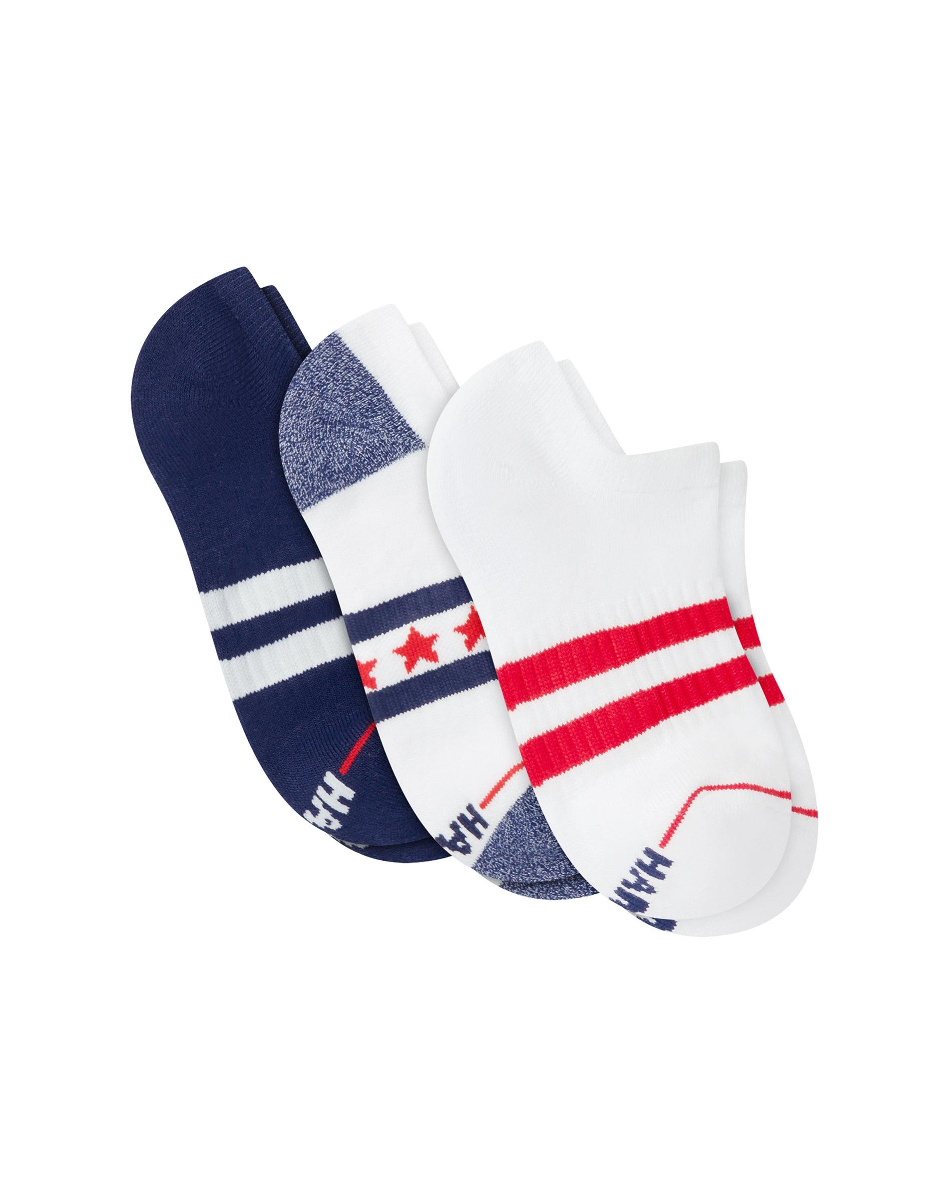 hanes americana girls' low-cut socks pack, 3-pack, moisture-wicking