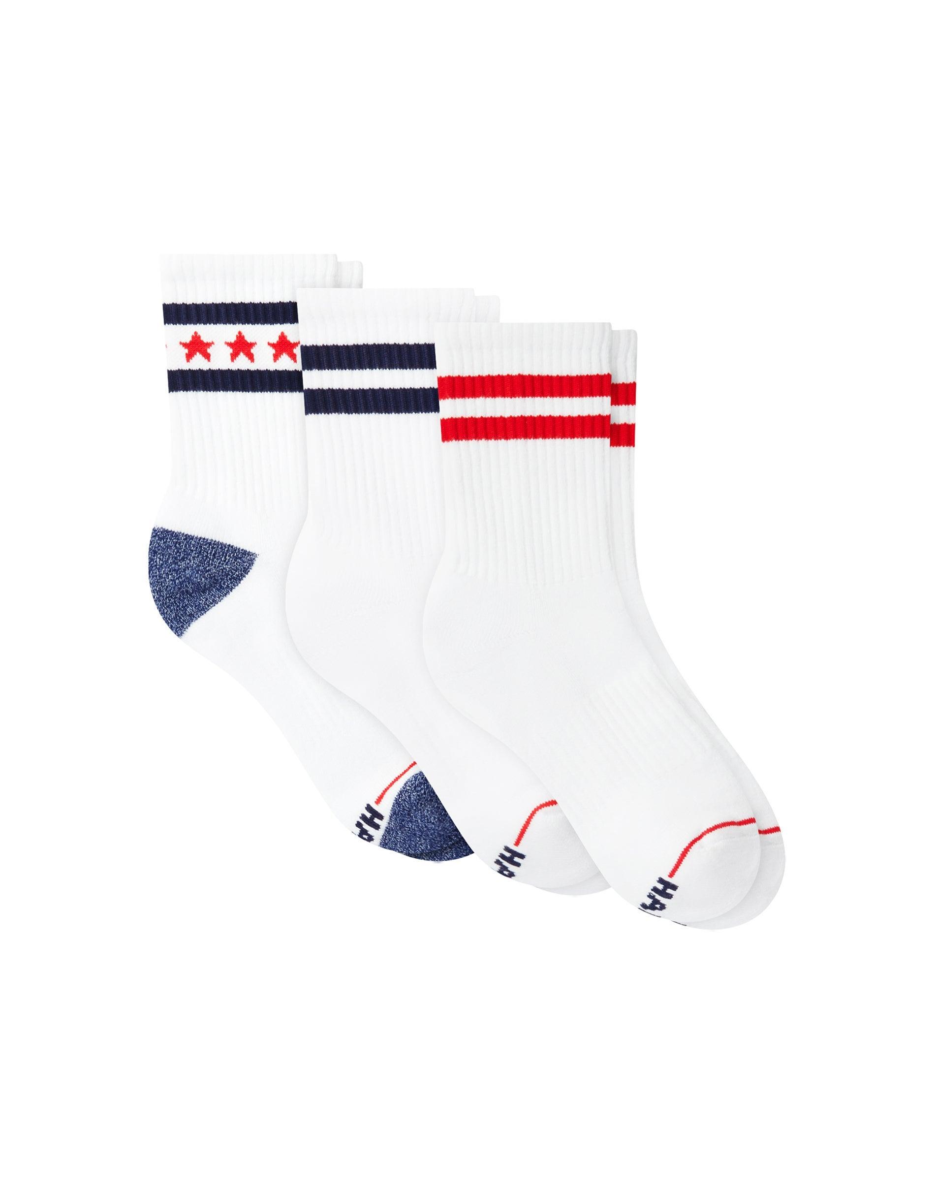 hanes americana unisex crew socks pack, 3-pack, moisture wicking, cushioned, arch support