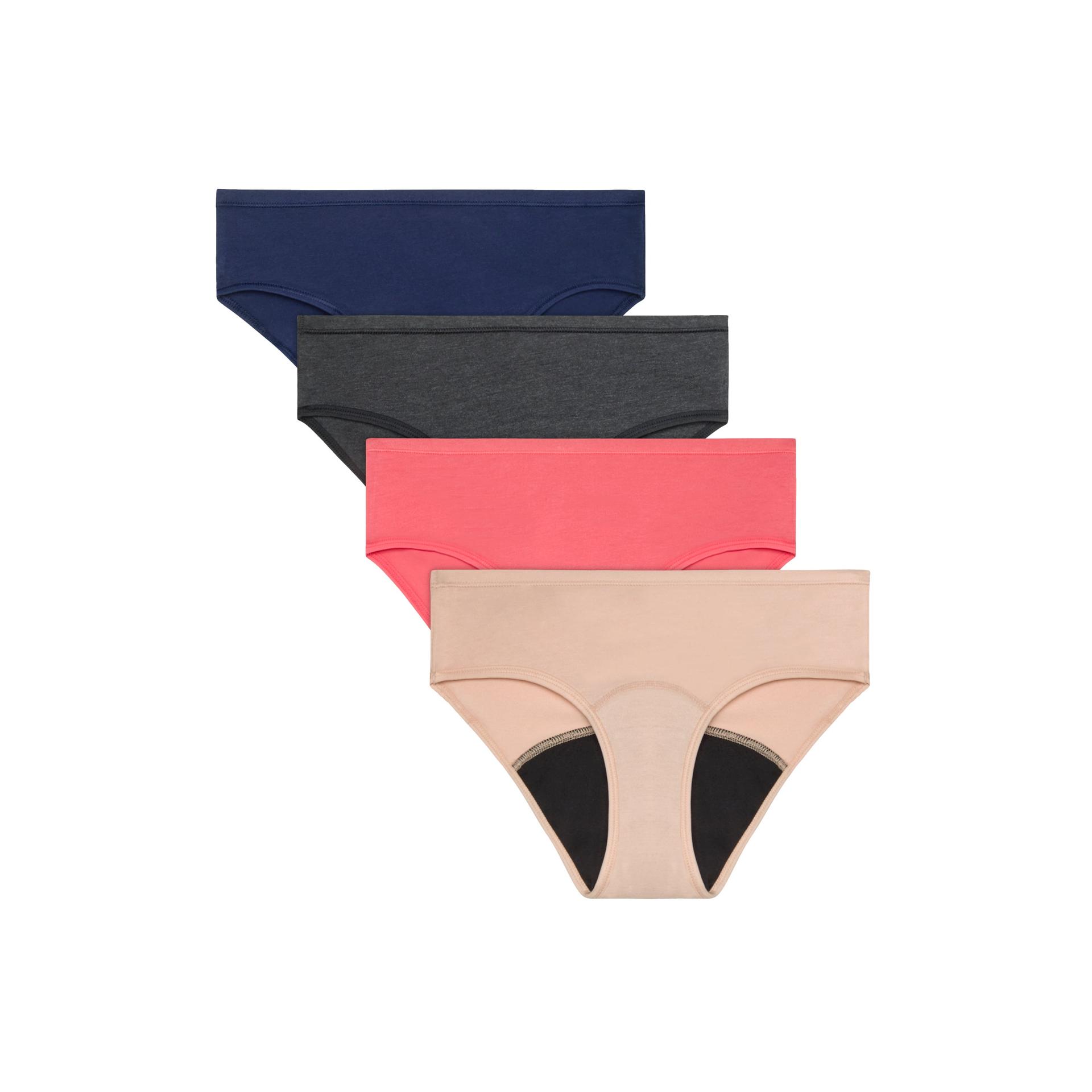 hanes comfort, period. girls' hipster underwear, moderate protection, assorted solids,