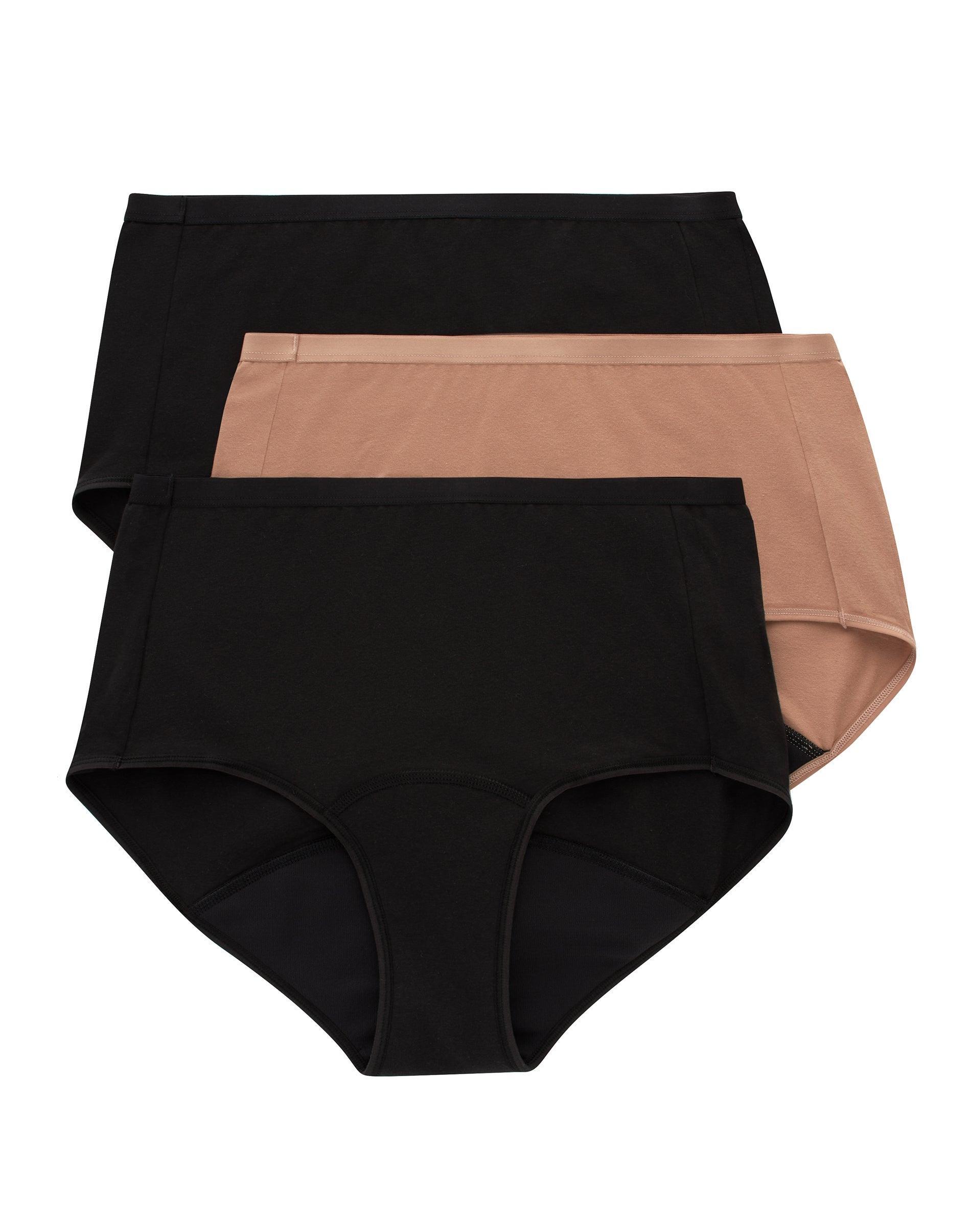hanes comfort, period. women's brief underwear, super leaks, 3-pack assorted m