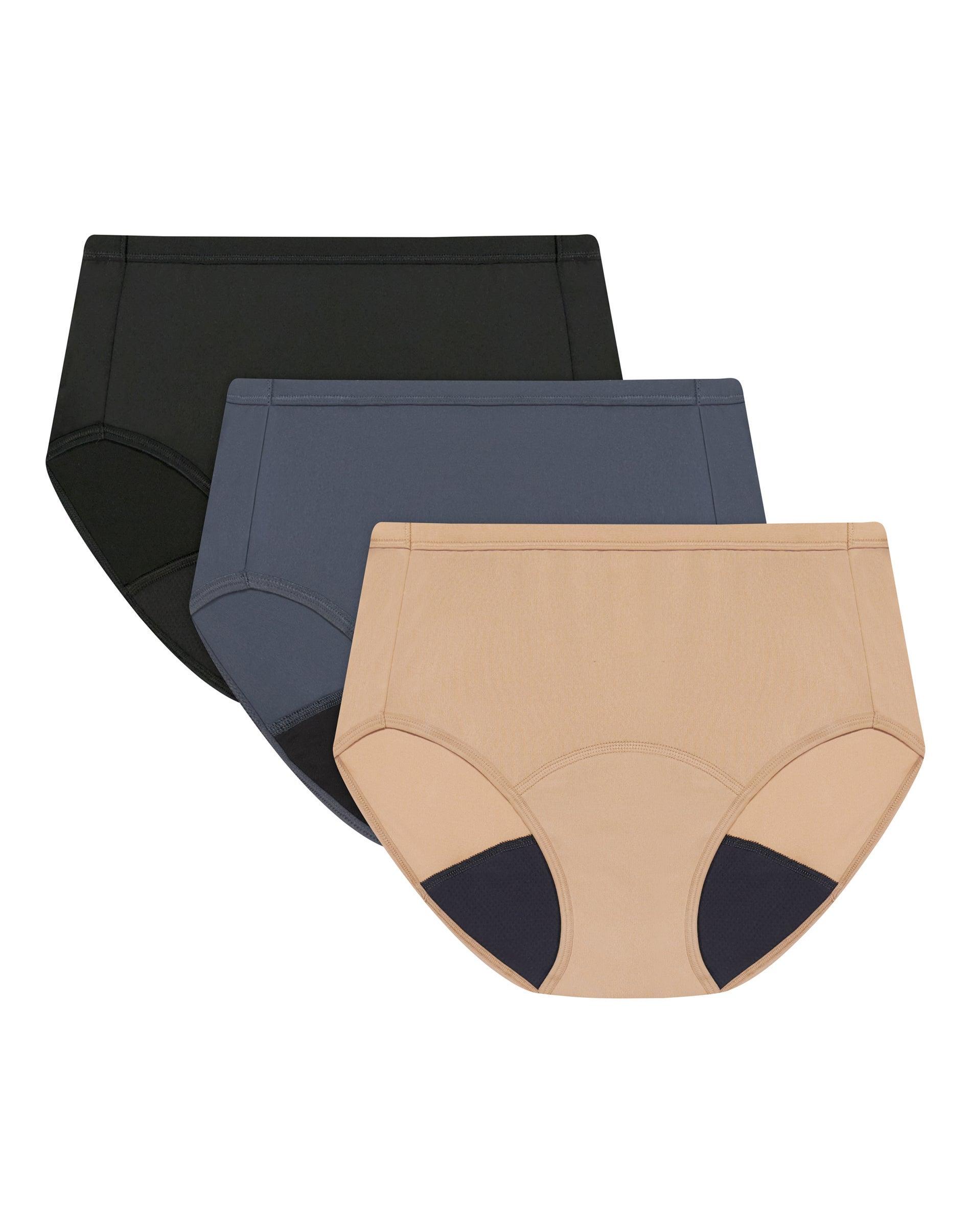hanes comfort, period. women's underwear briefs pack, 3-pack, light bladder leak protection