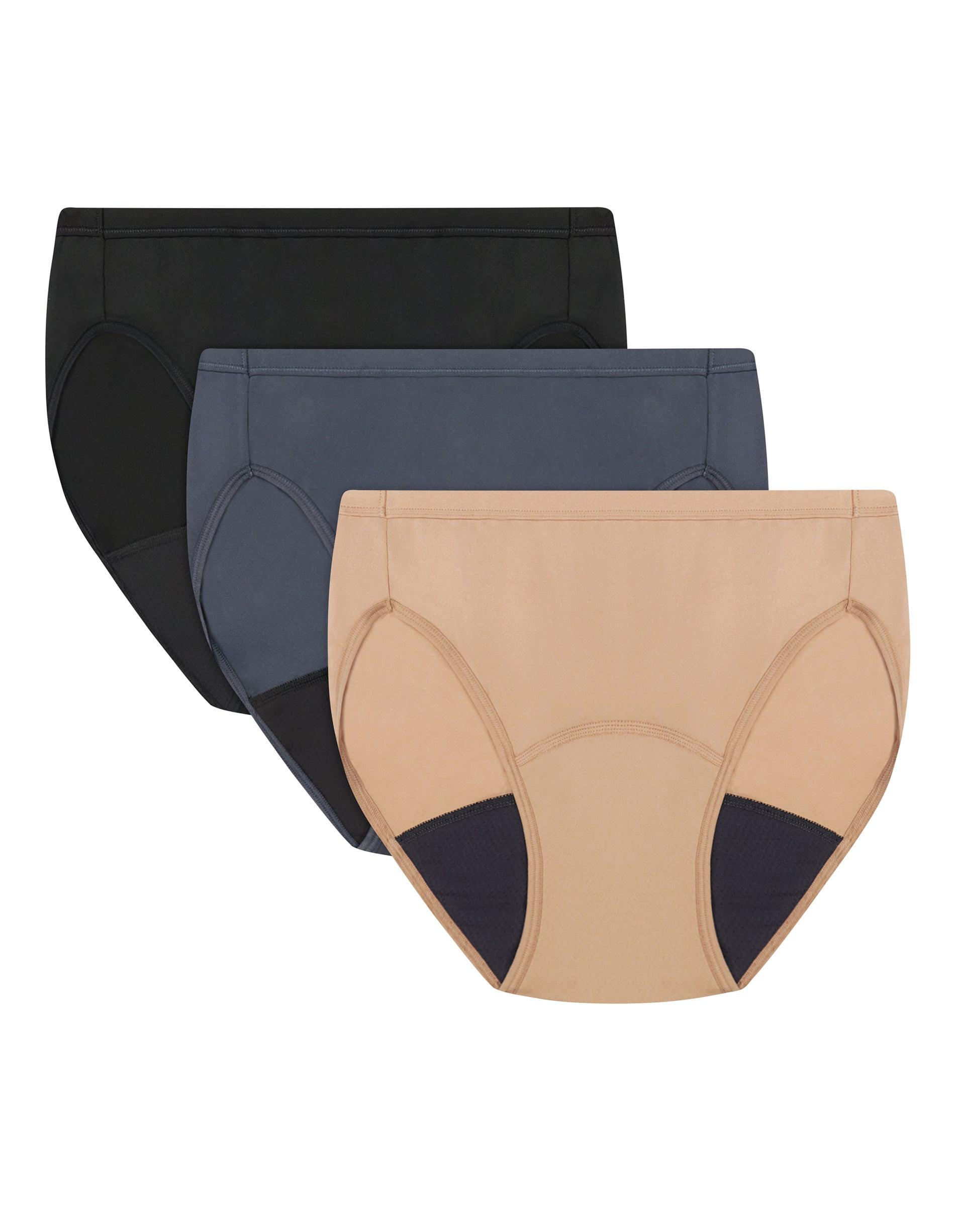 hanes comfort, period. women's underwear high-cut pack, 3-pack, light bladder leak protection