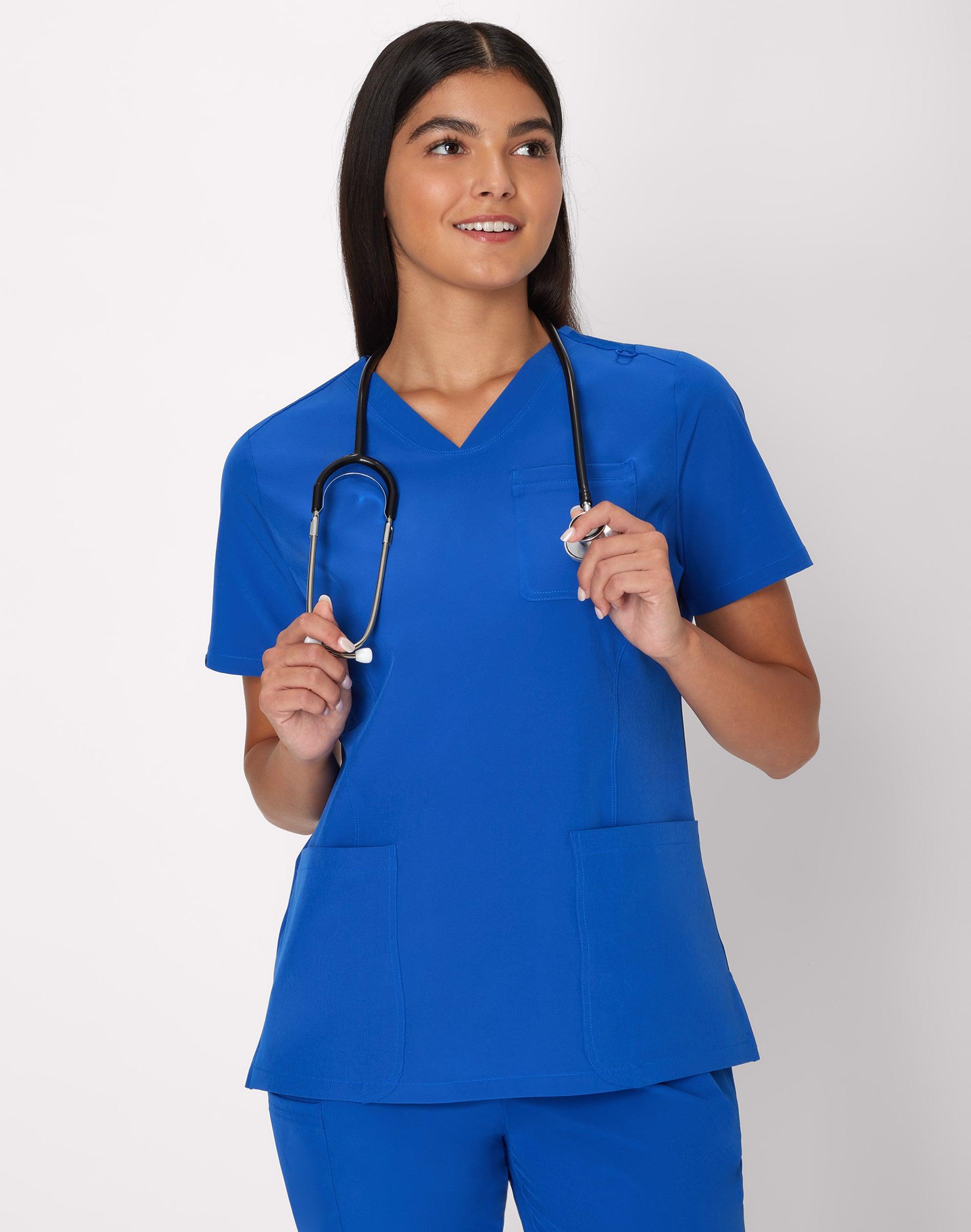 hanes comfort fit scrubs women's rib back scrub top royal