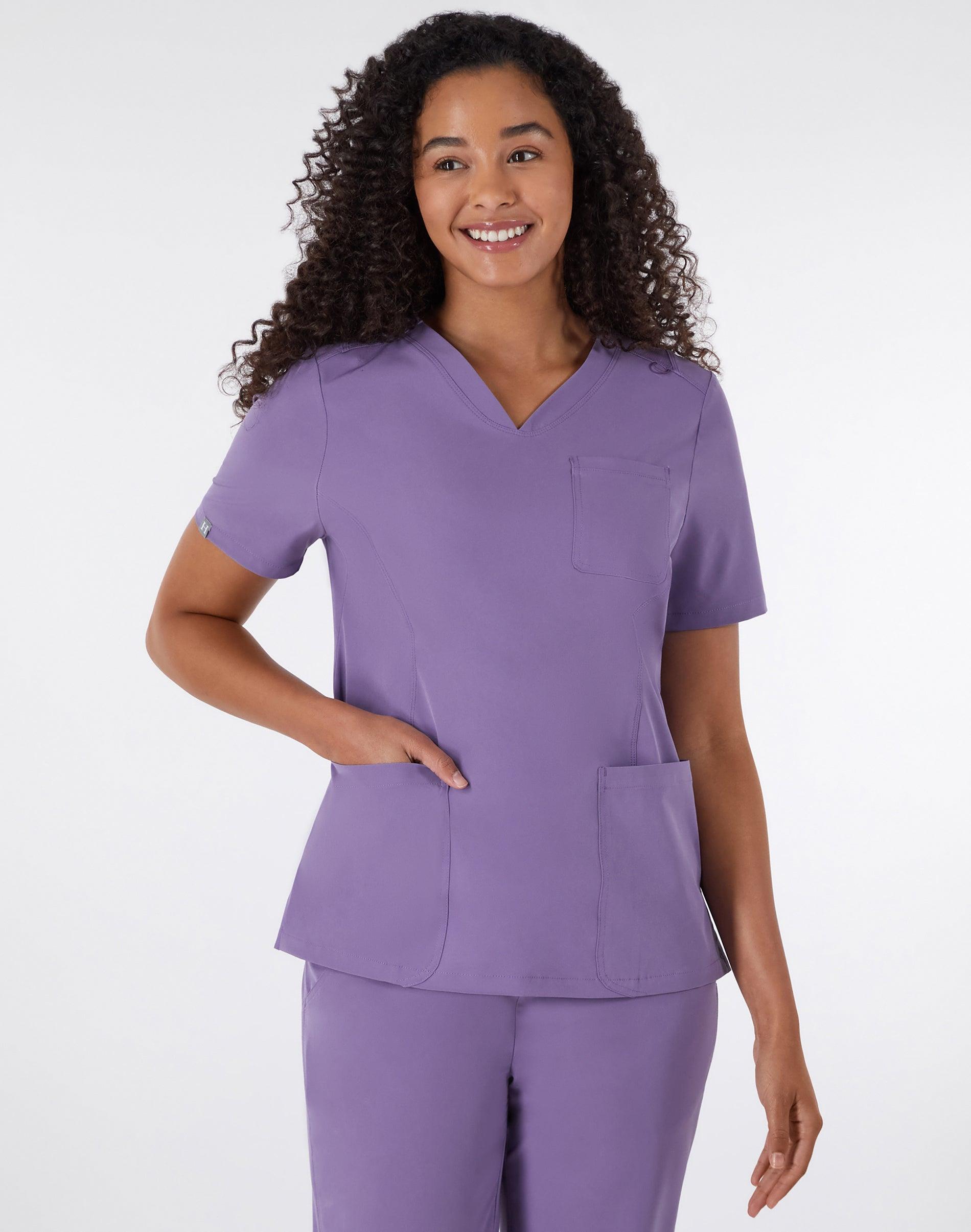 hanes comfort fit scrubs women's rib back scrub top soft plum s