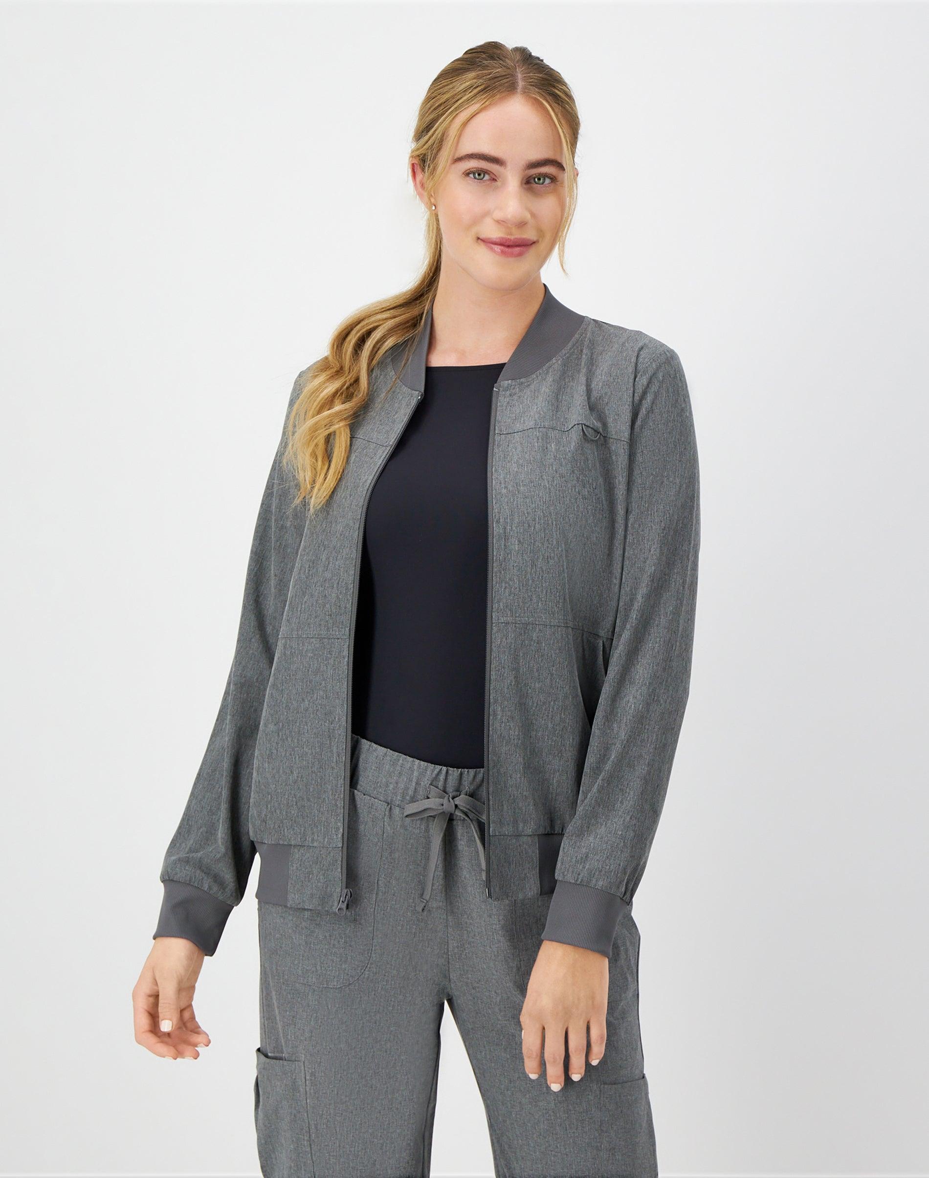 hanes comfort fit scrubs women's scrub bomber jacket ebony