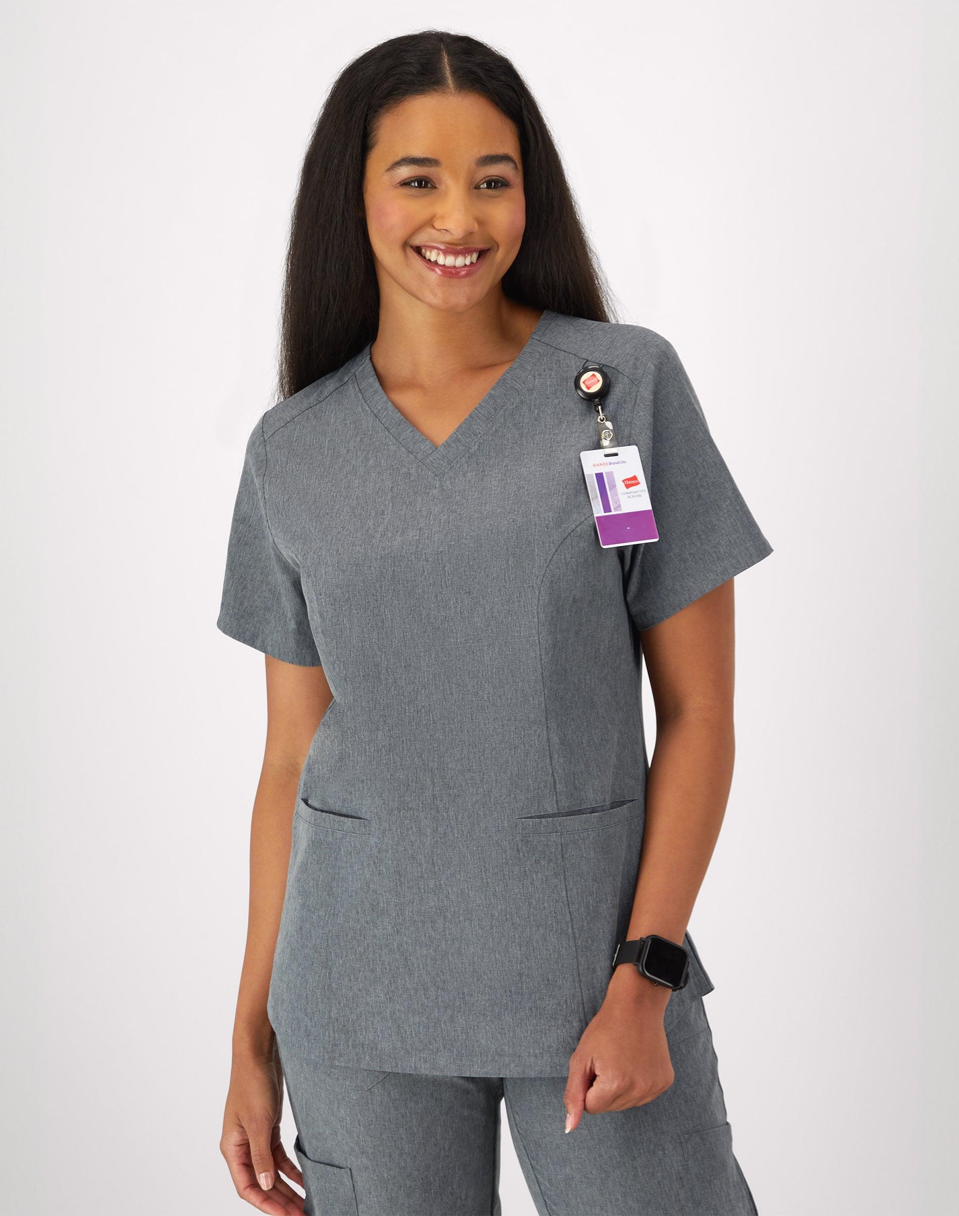 hanes comfort fit scrubs women's v-neck scrub top ebony