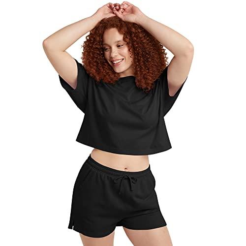 hanes comfortblend originals short-sleeve cropped t-shirt, cotton tees for women, plus, black
