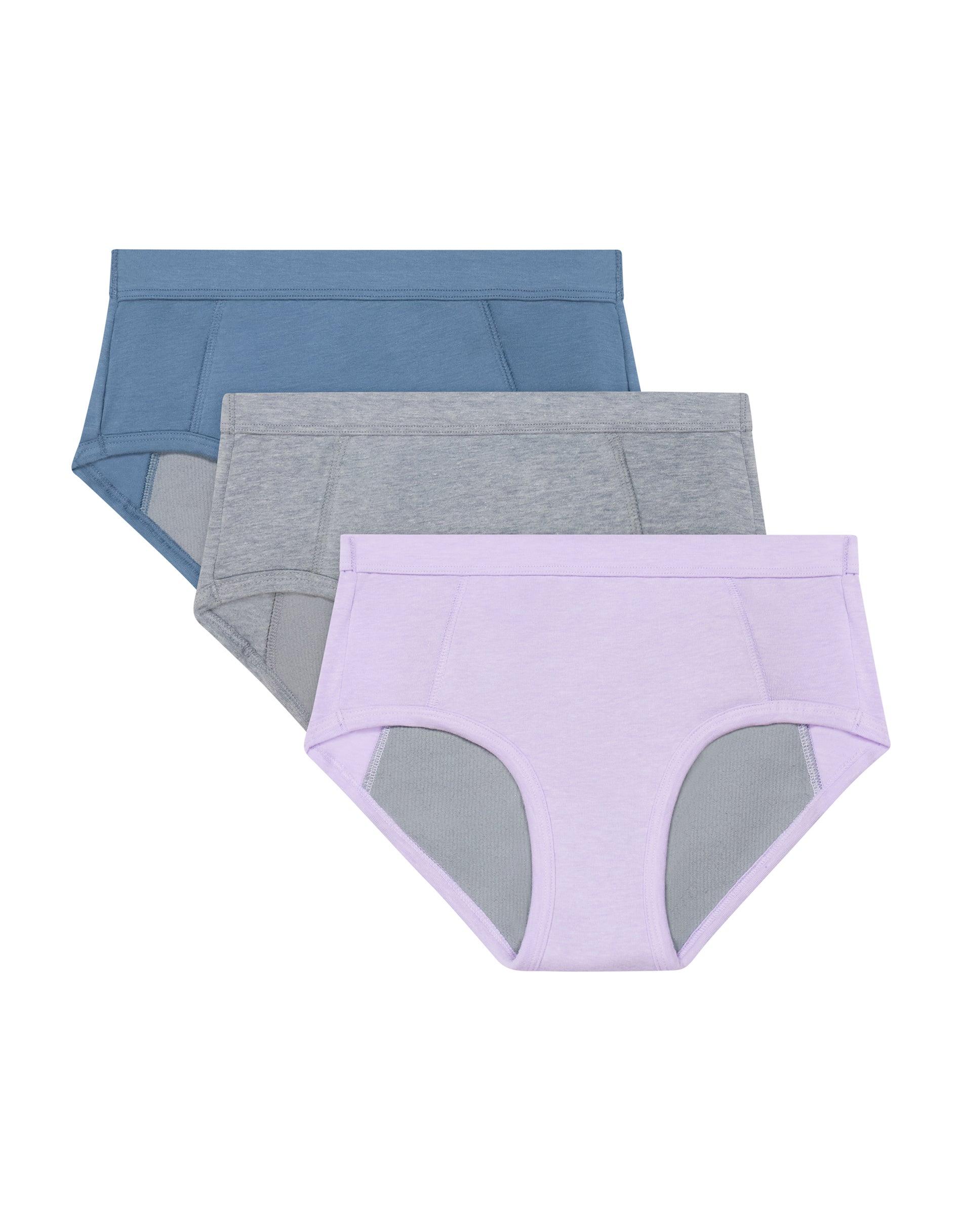 hanes confident nights girls' overnight underwear, 3-pack, light & moderate leaks, grey multi