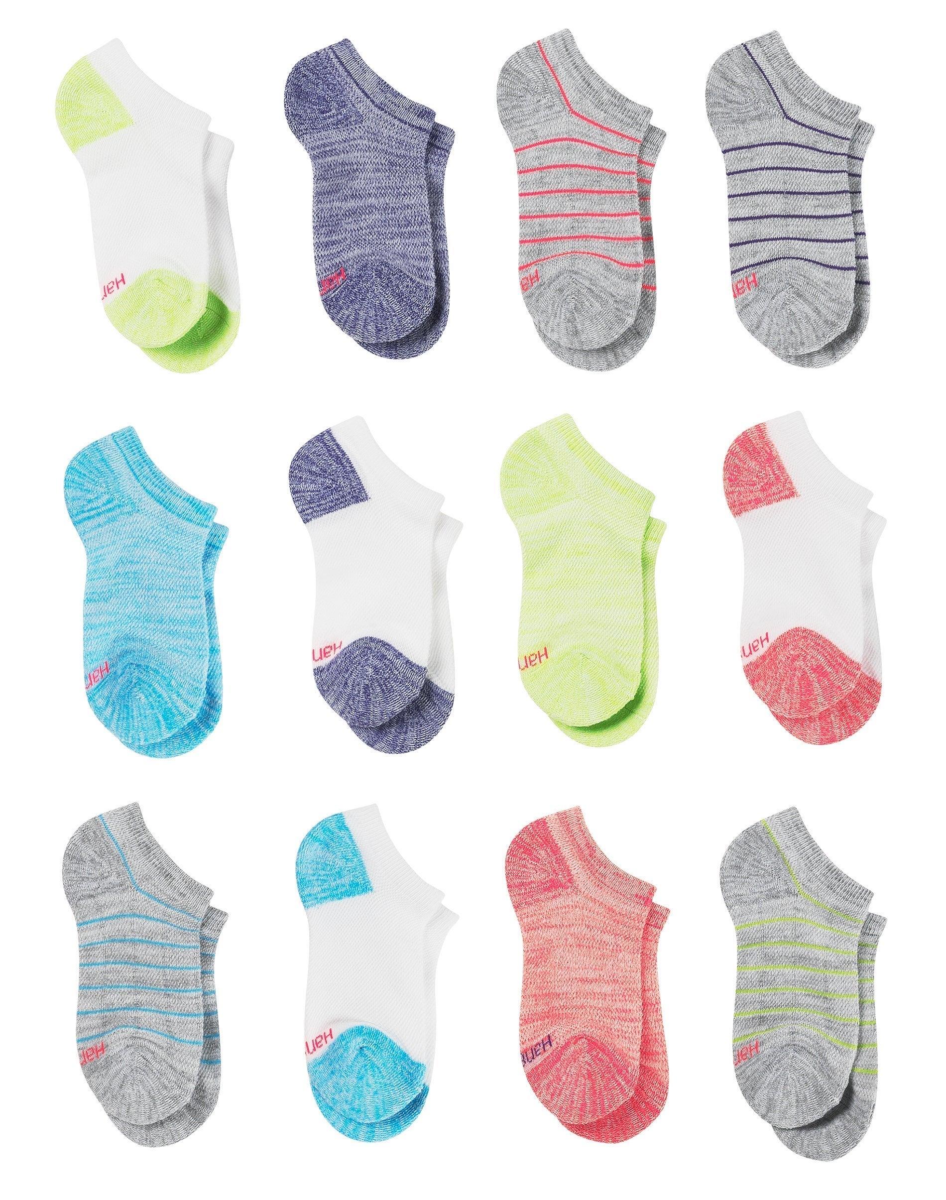 hanes cool comfort girls' mesh no show socks, 12-pairs