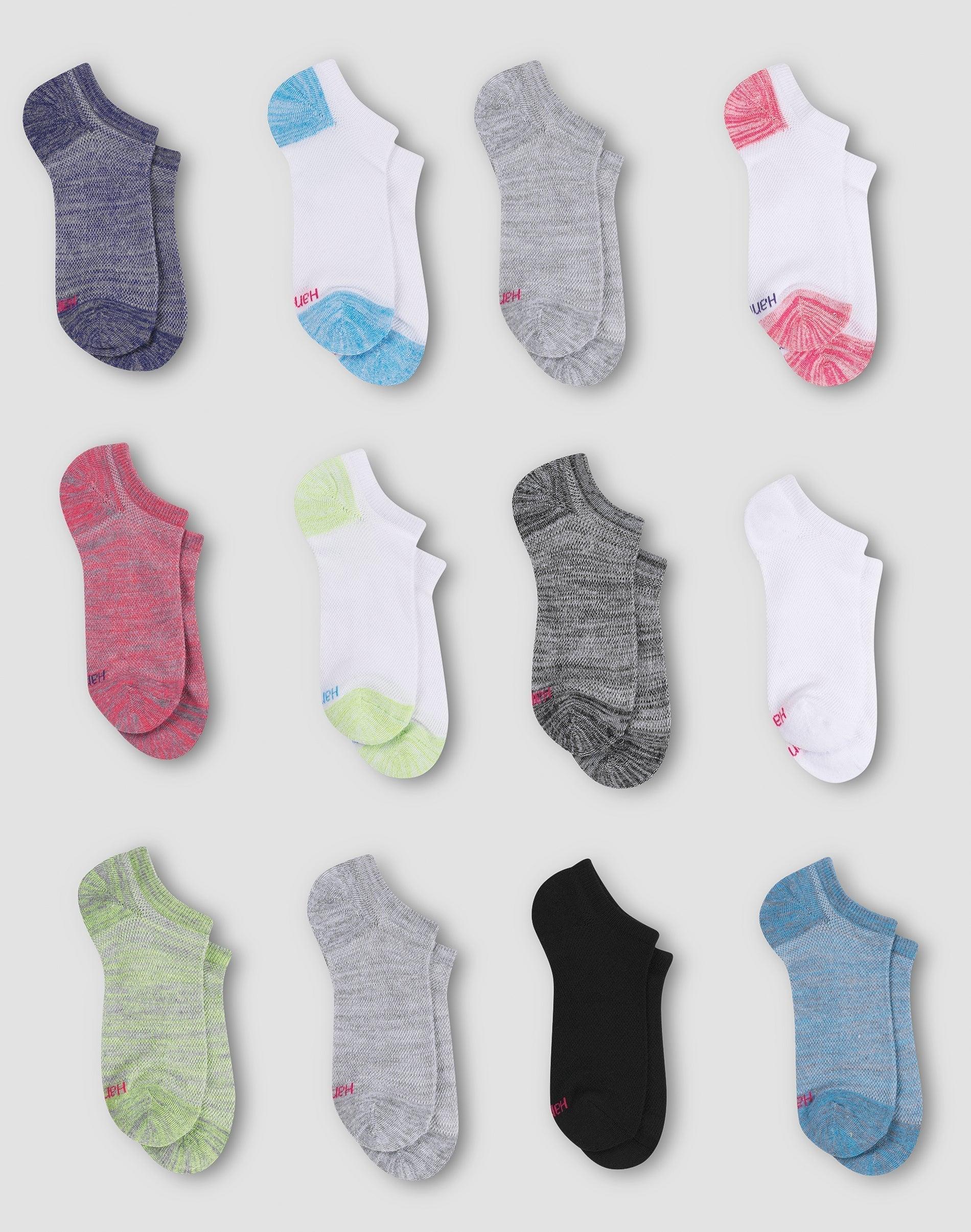 hanes cool comfort girls' mesh super no show socks, 12-pairs