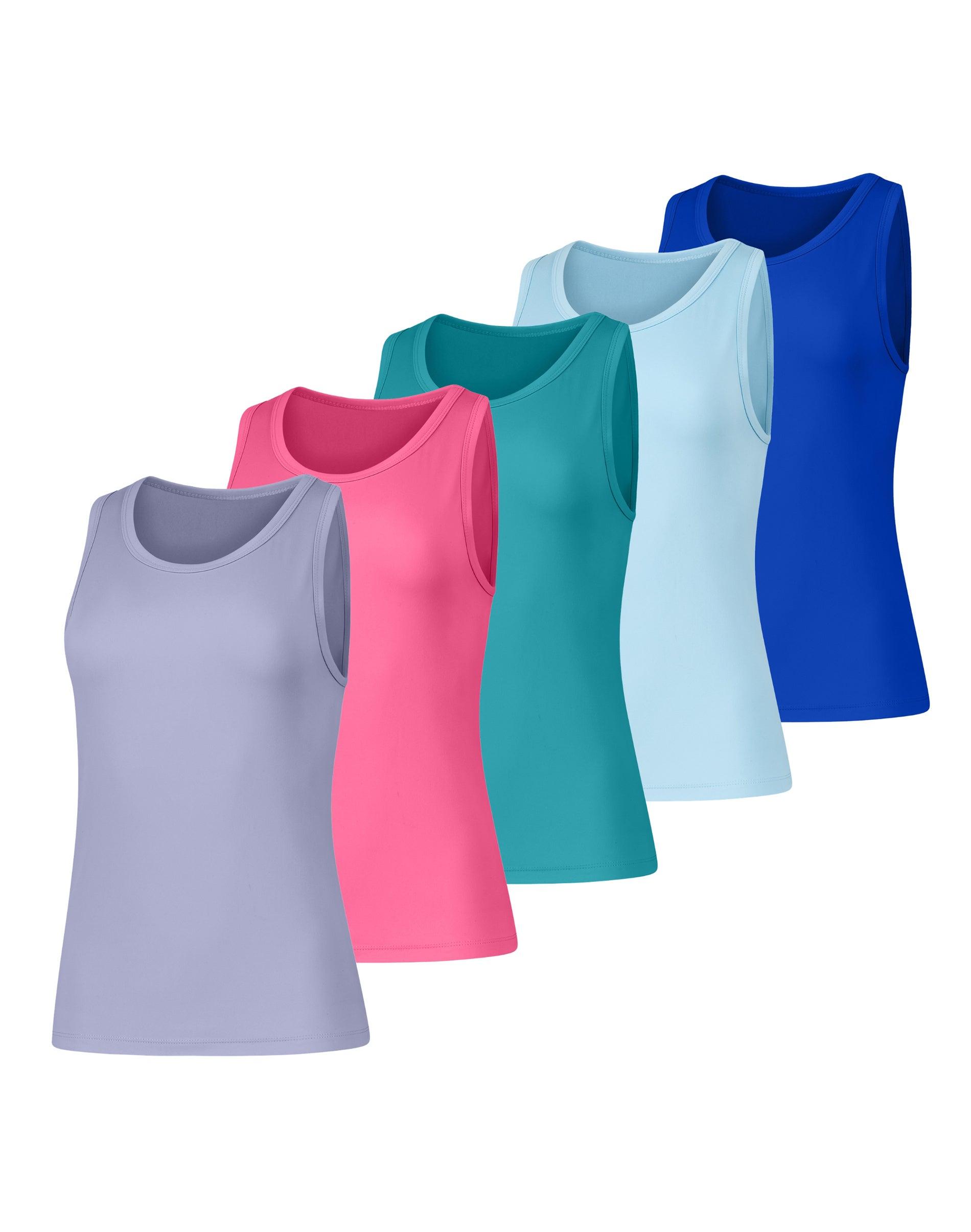 hanes cool dri women's tank top pack, 5-pack, moisture wicking peri blue/flair pink/teal ivy/light blue/deep