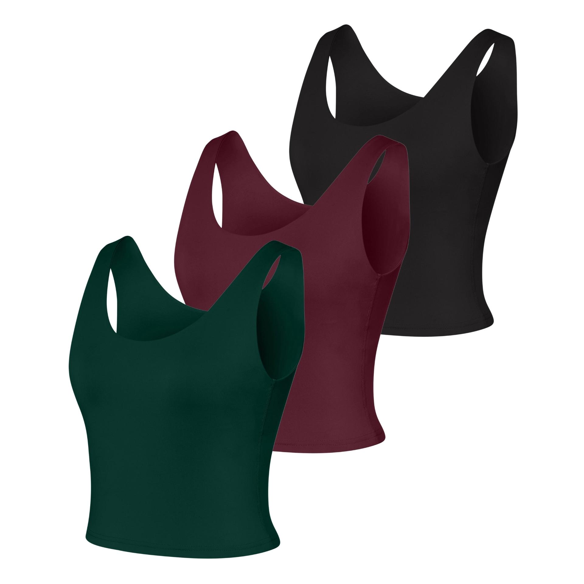 hanes cooldri women's crop tank with built-in shelf bra, 3-pack black/maroon/deep