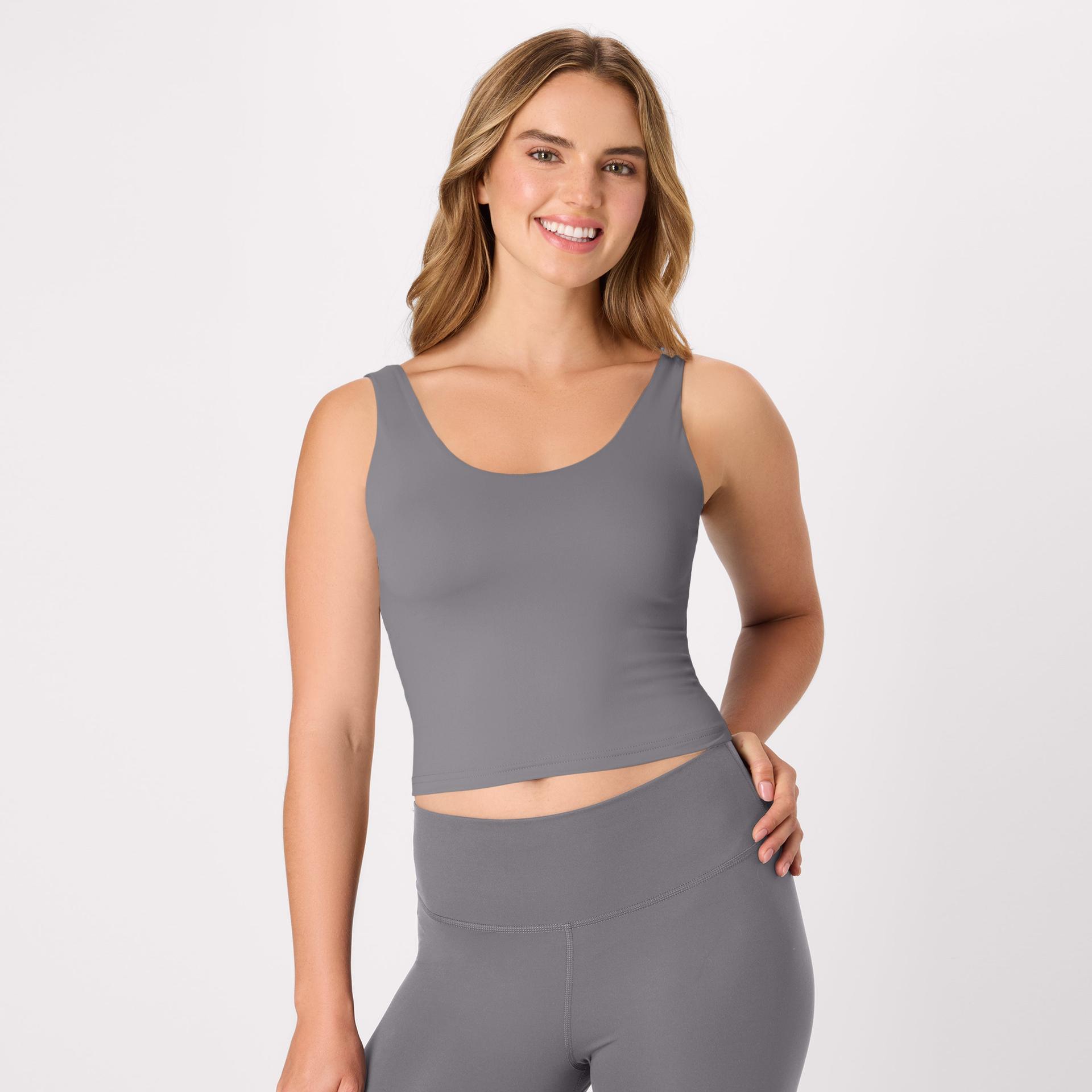 hanes cooldri women's crop tank with built-in shelf bra, 3-pack teal/graphite/peri