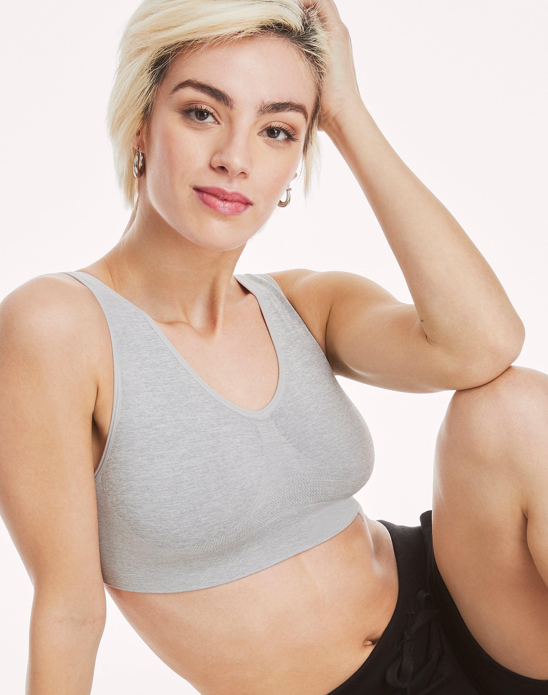 hanes cozy seamless women's wireless bra light gray
