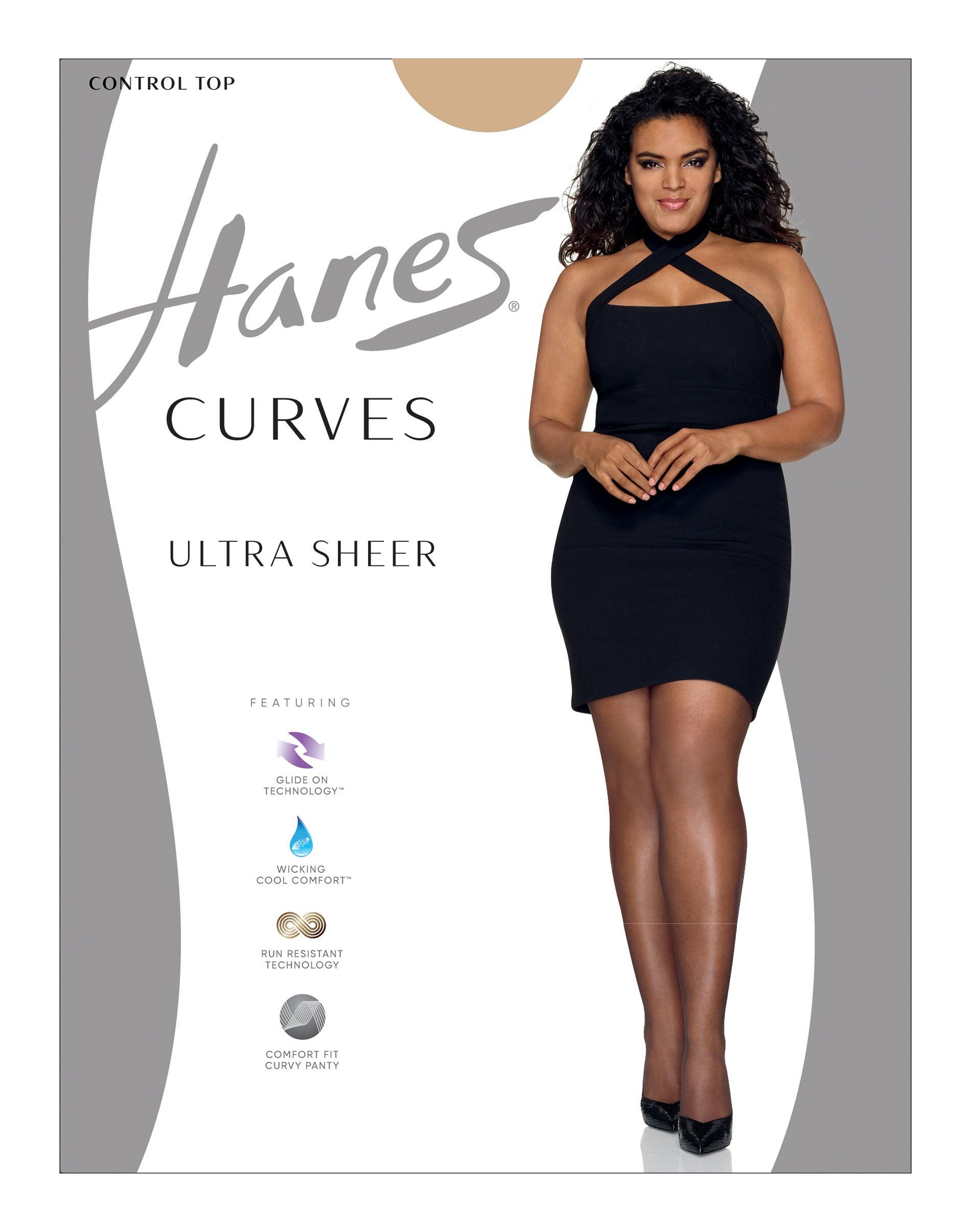 hanes curves women's ultra sheer pantyhose with control top nude 1x/2x