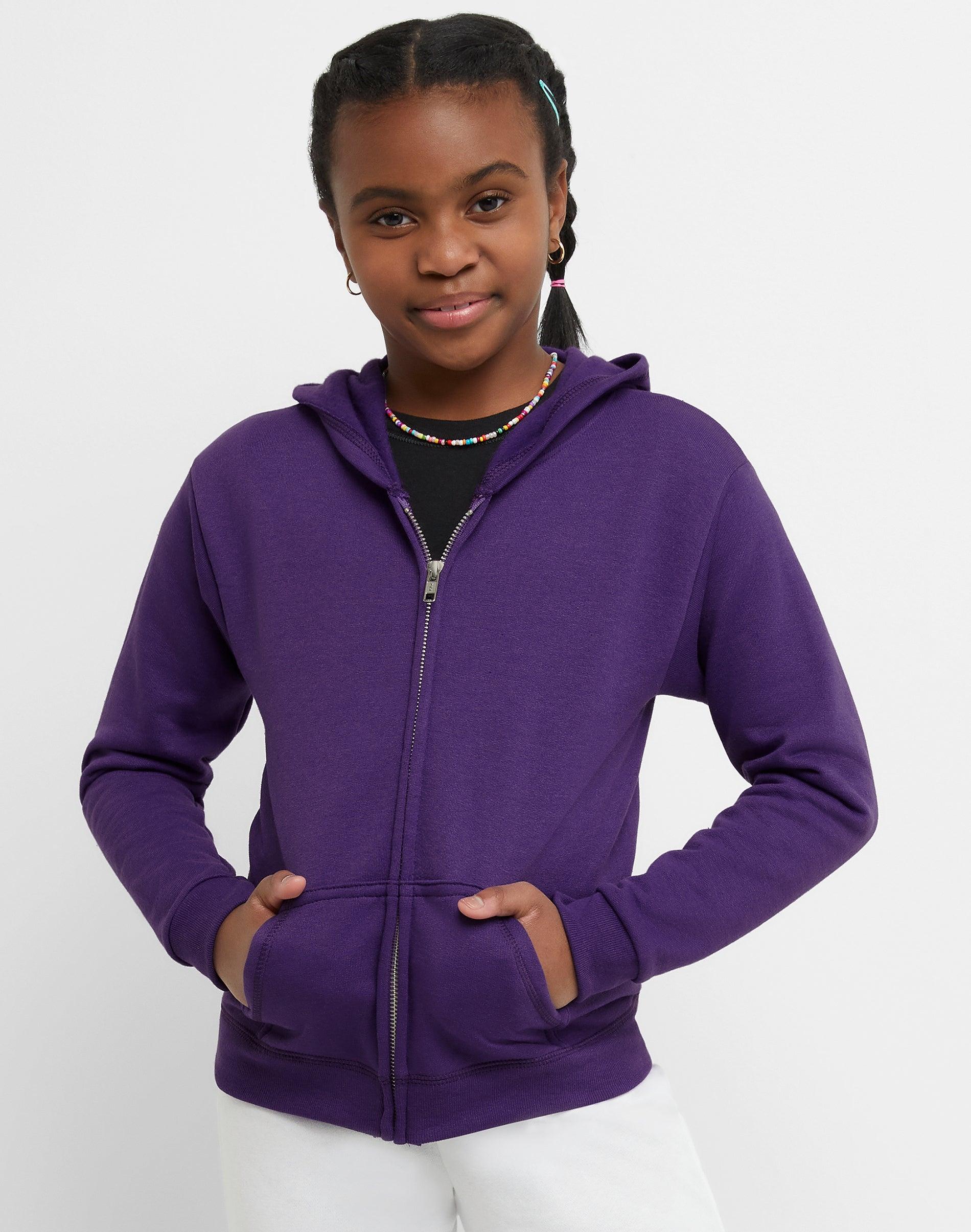 hanes ecosmart girls' full-zip hoodie purple