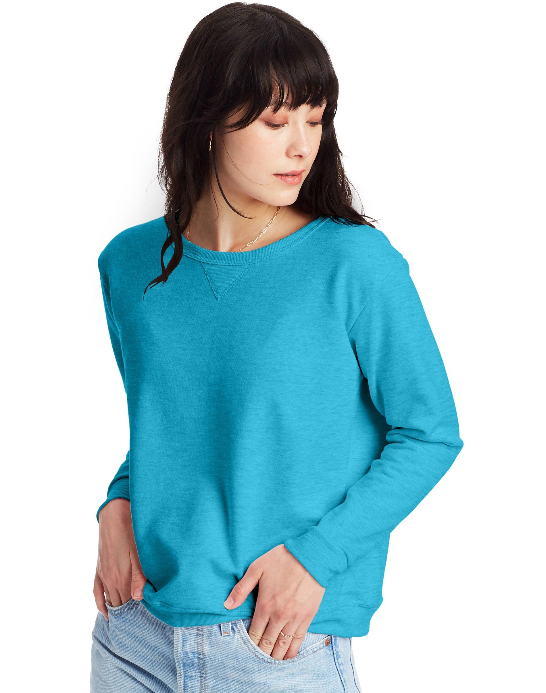 hanes ecosmart women's fleece sweatshirt, v-notch bold blue
