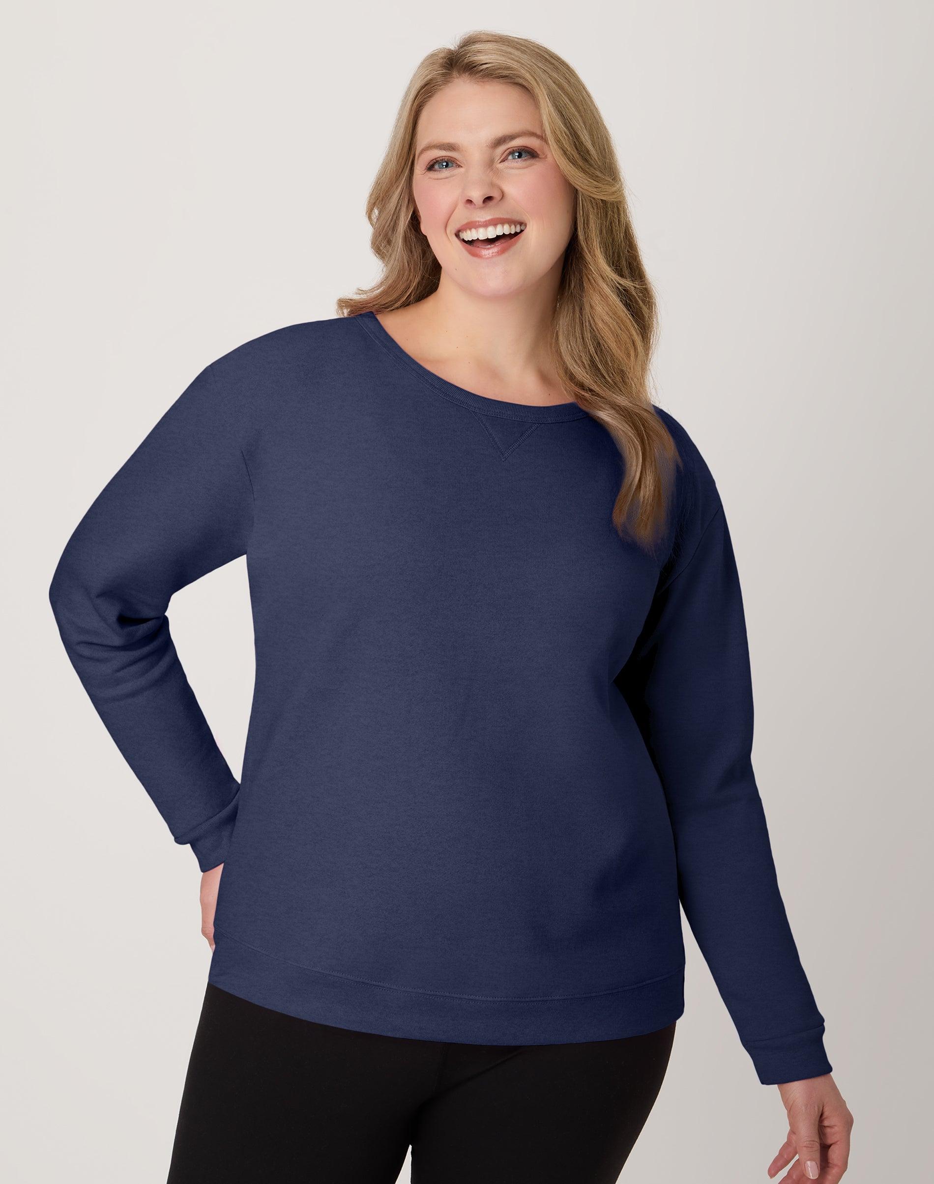 hanes ecosmart women's fleece sweatshirt, v-notch navy