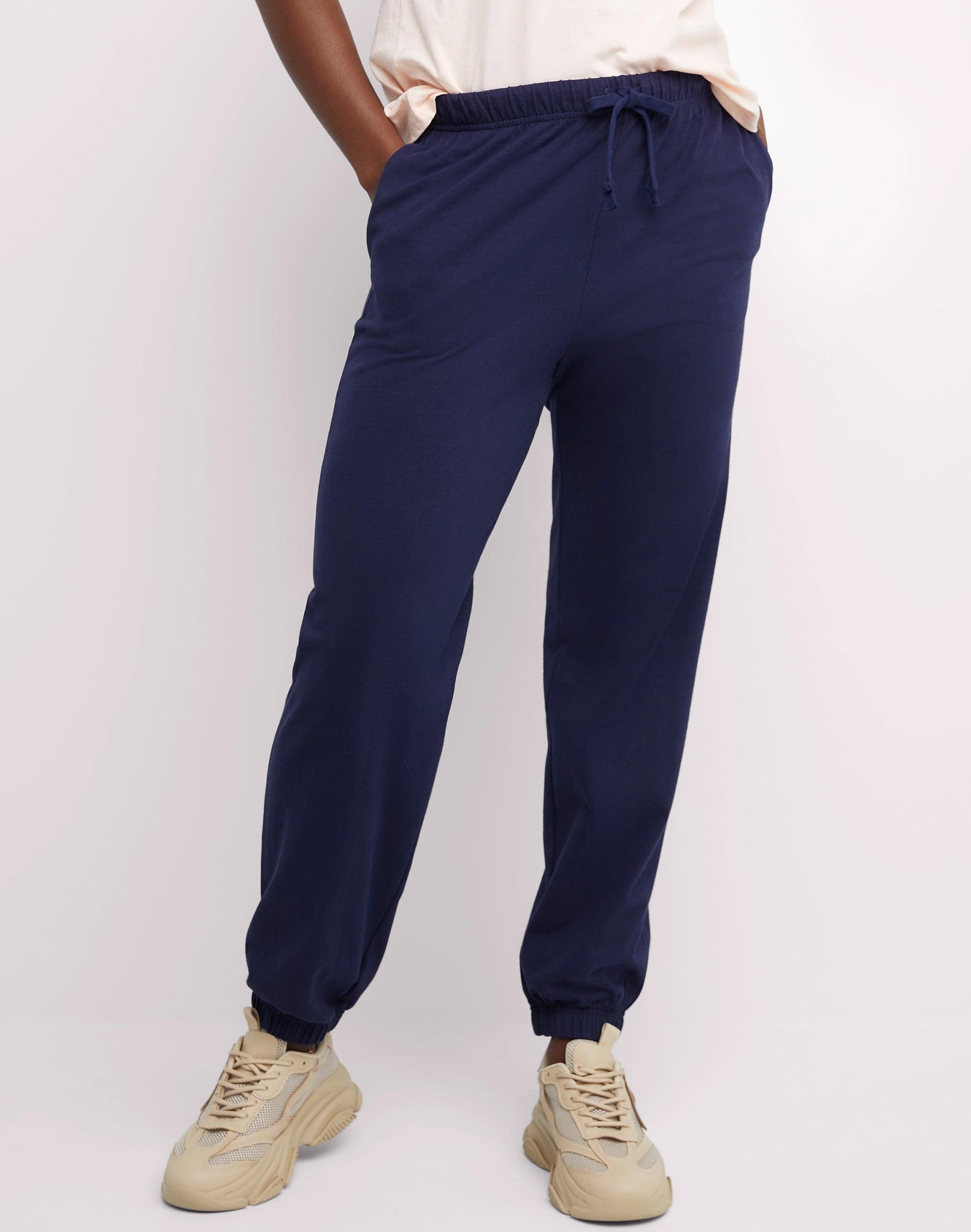 hanes essentials women's cotton jersey joggers, 29" athletic navy xs