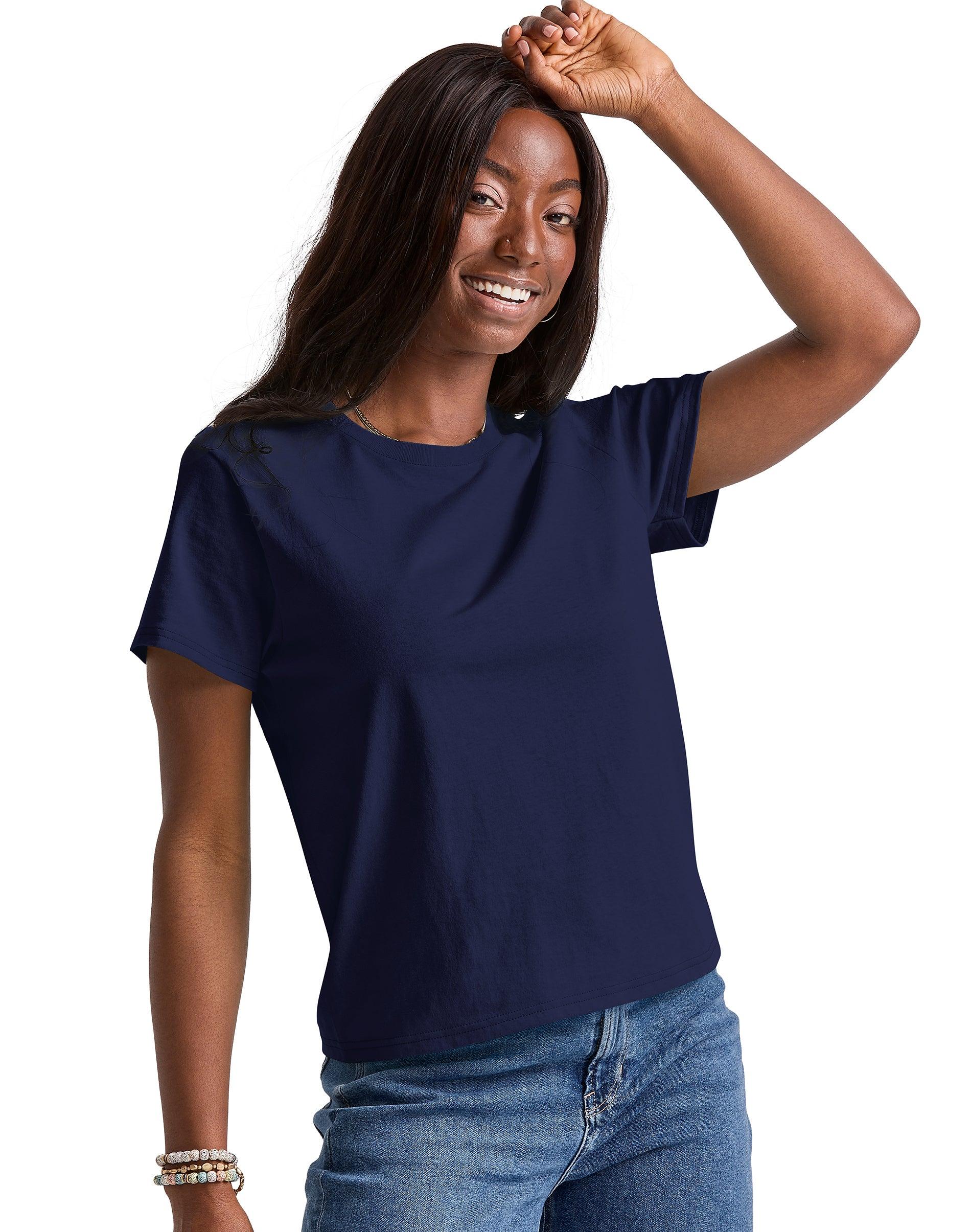 hanes essentials women's cotton t-shirt, classic fit athletic