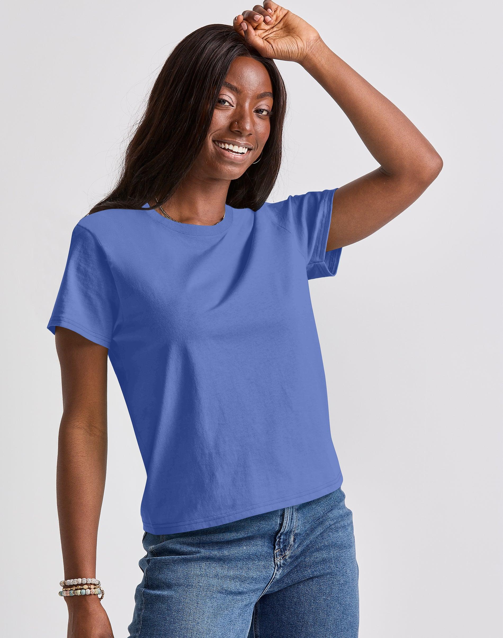 hanes essentials women's cotton t-shirt, classic fit deep forte blue xs