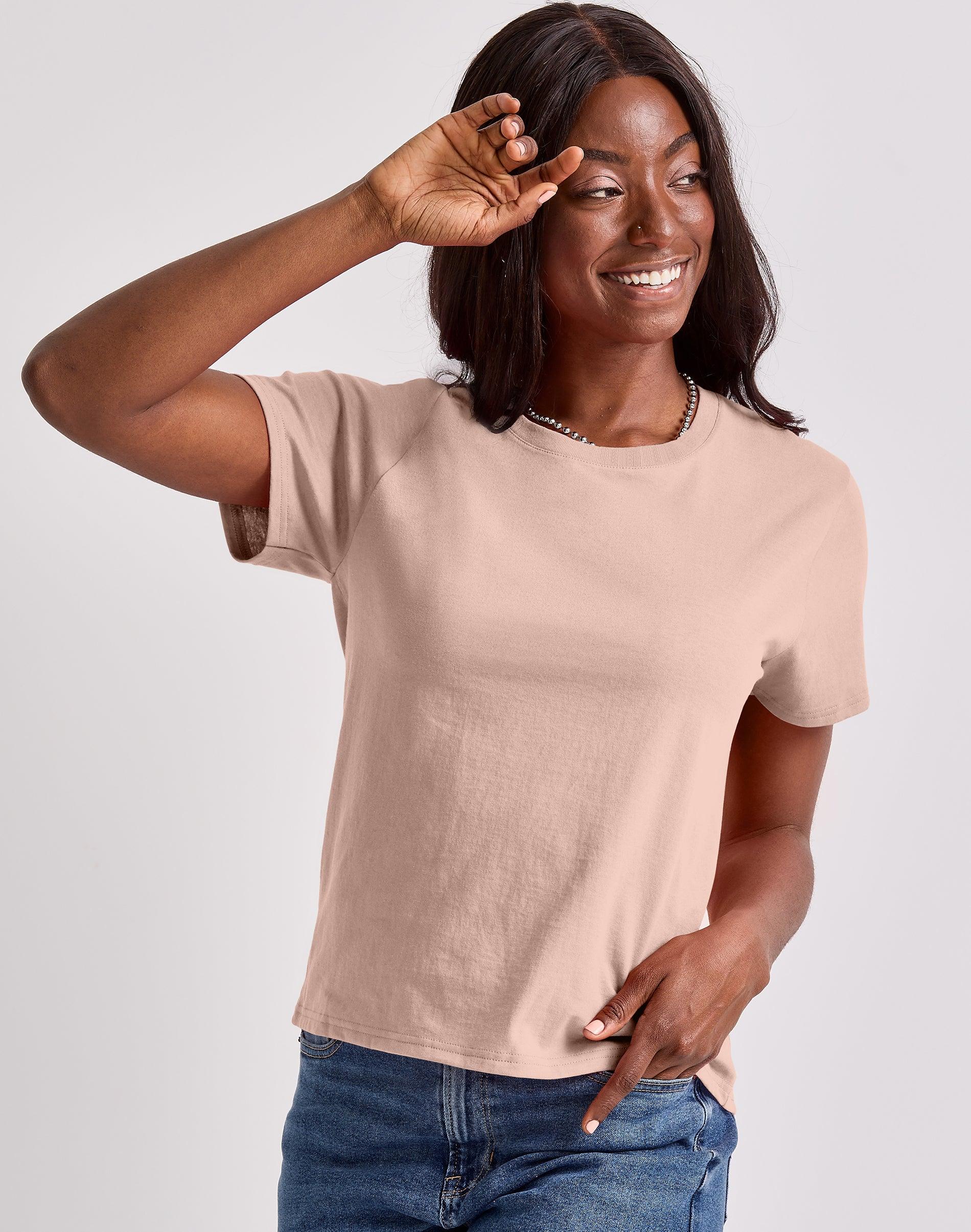 hanes essentials women's cotton t-shirt, classic fit pale blush