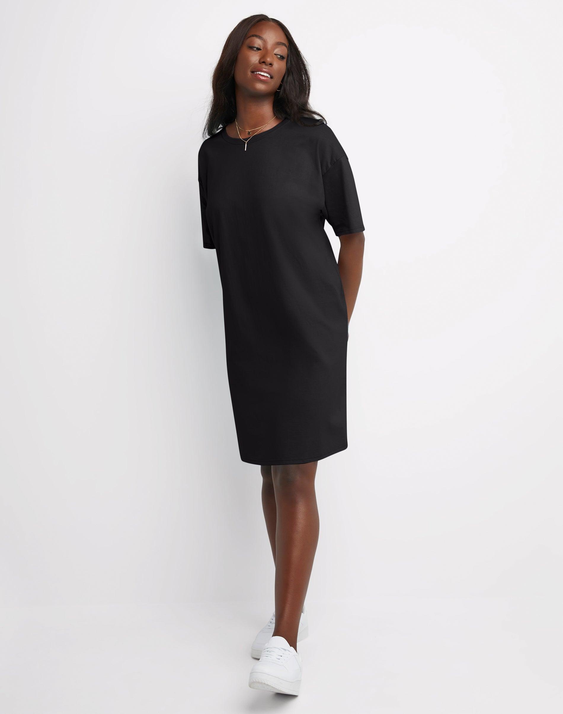 hanes essentials women's t-shirt dress, cotton black one size