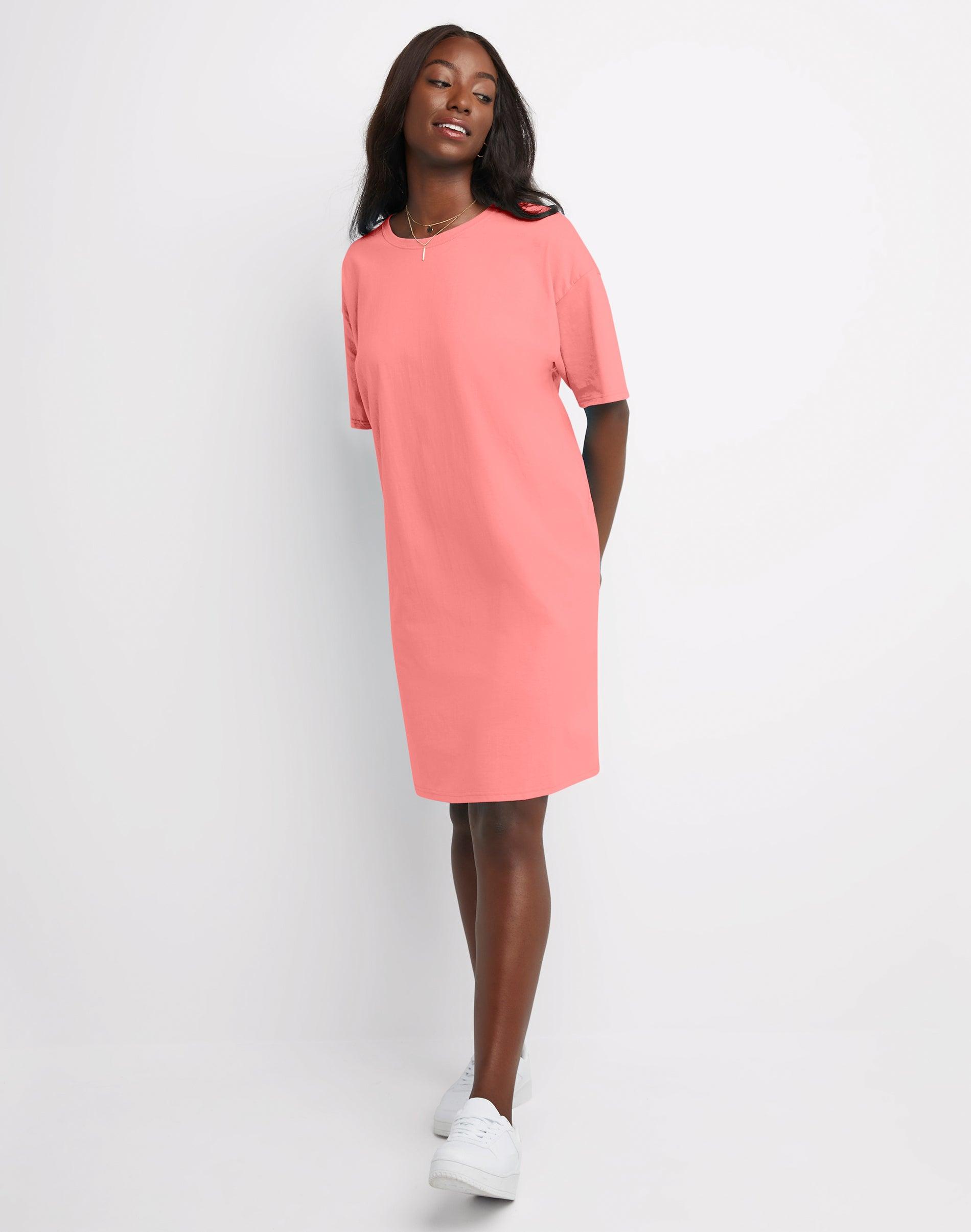 hanes essentials women's t-shirt dress, cotton charisma coral one size